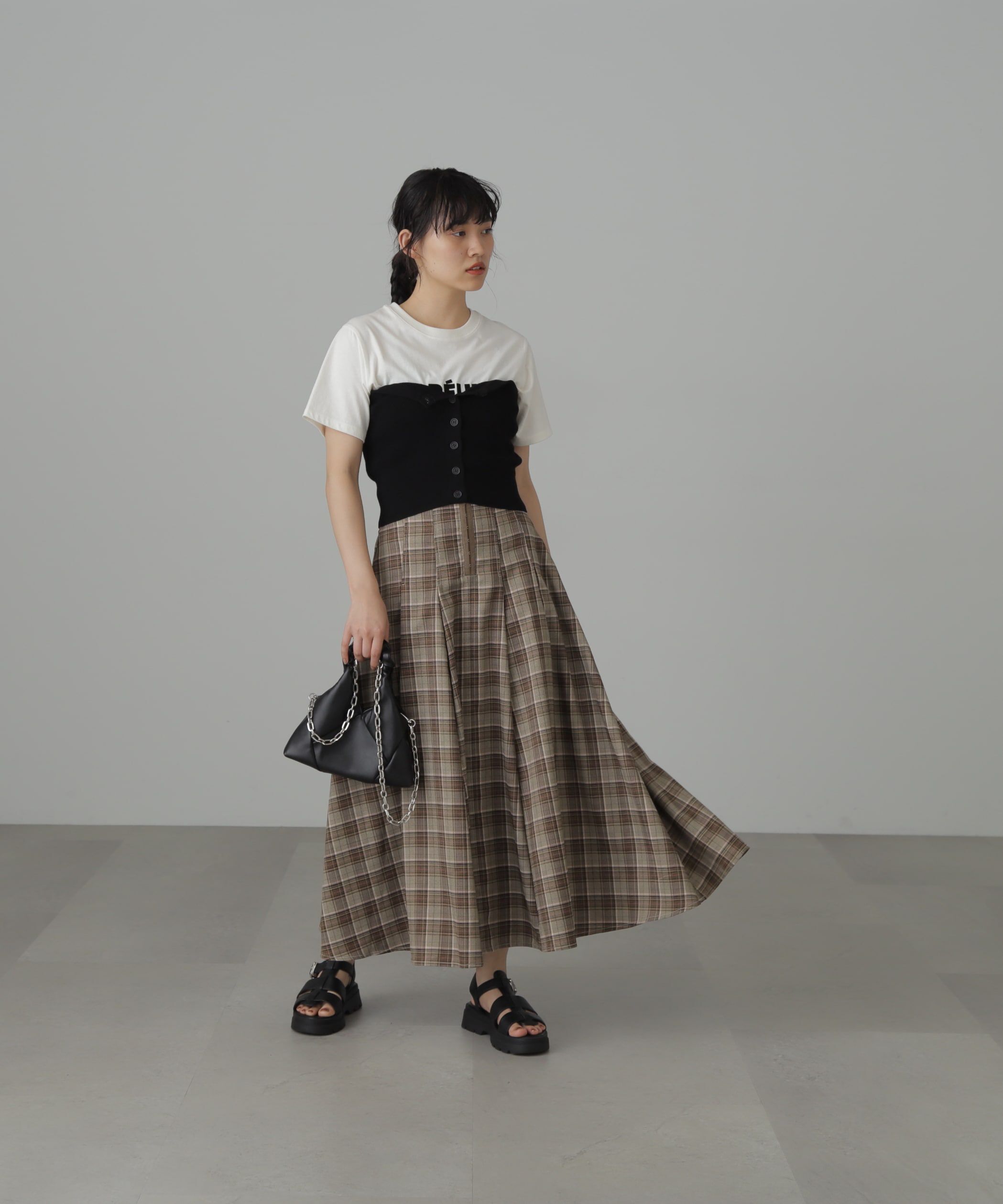  「コルセットチェックフレアスカート」|スカート|