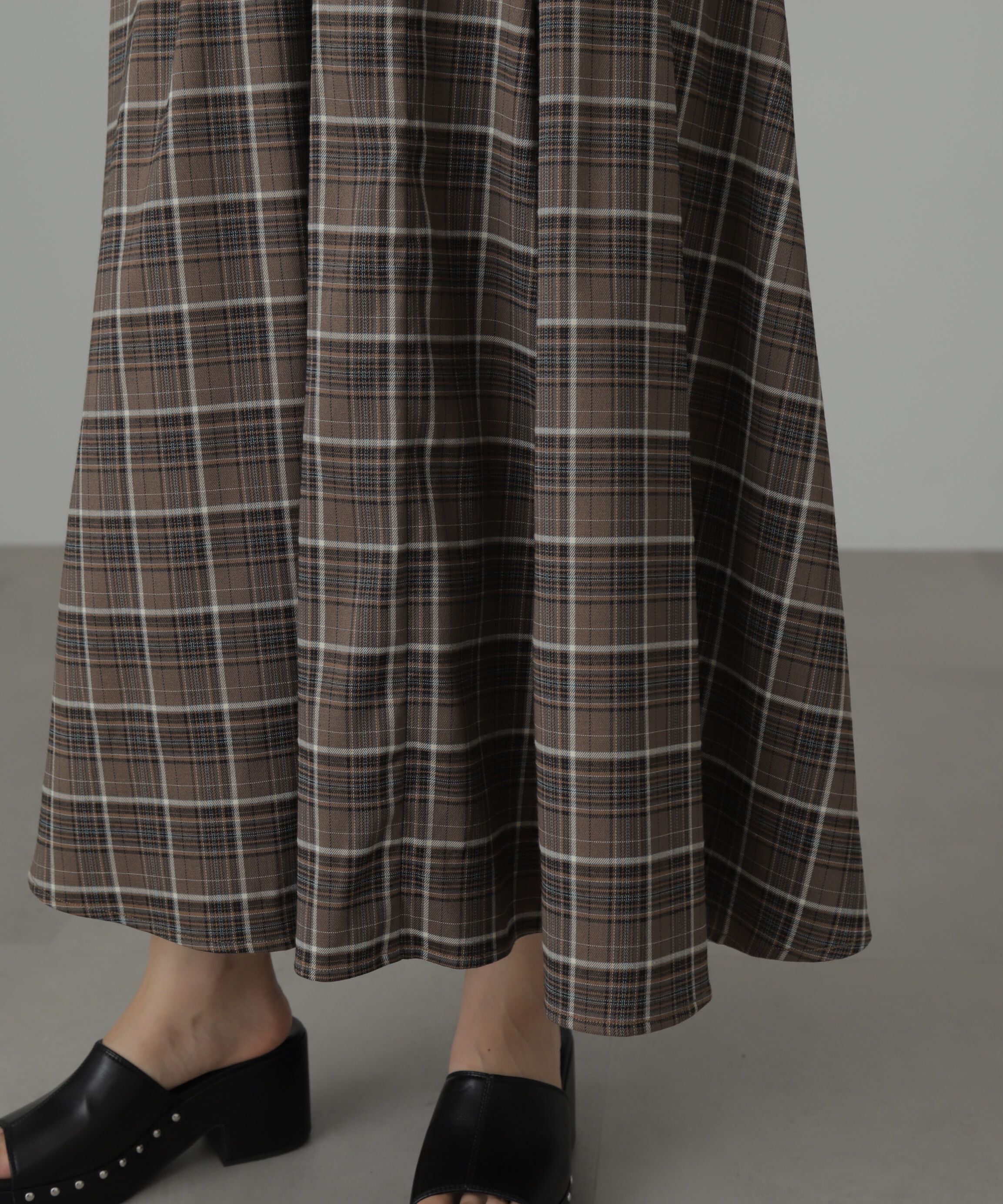  「コルセットチェックフレアスカート」|スカート|