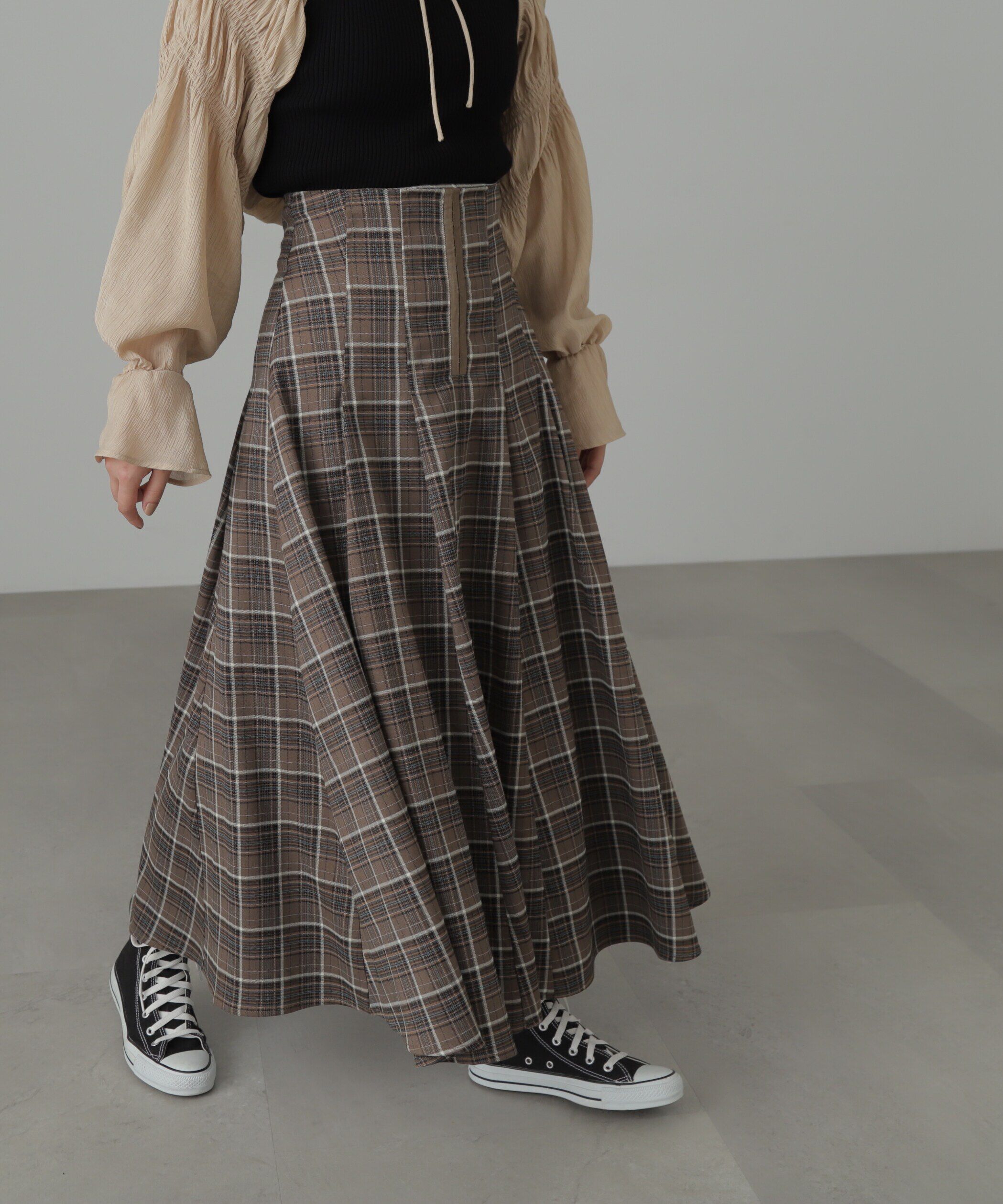  「コルセットチェックフレアスカート」|スカート|