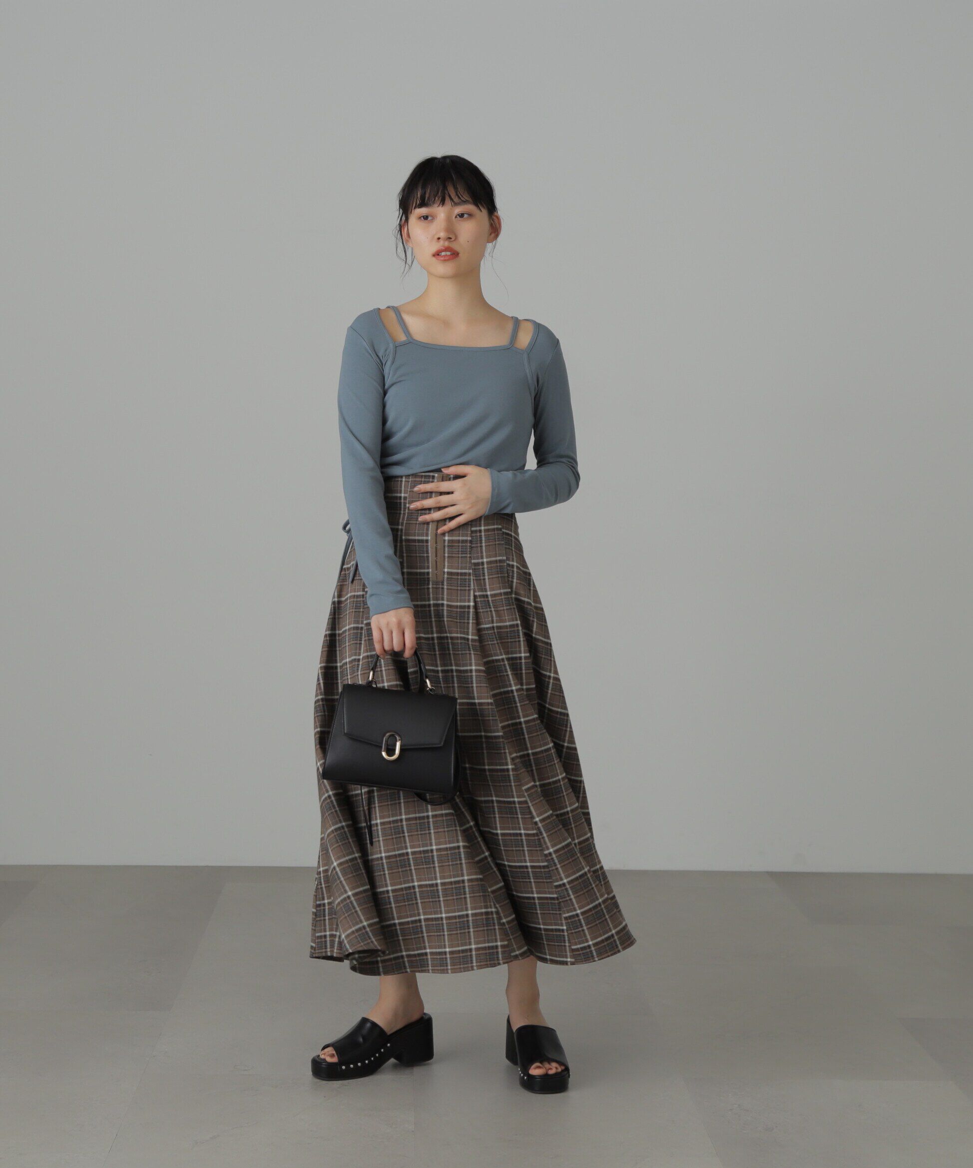  「コルセットチェックフレアスカート」|スカート|