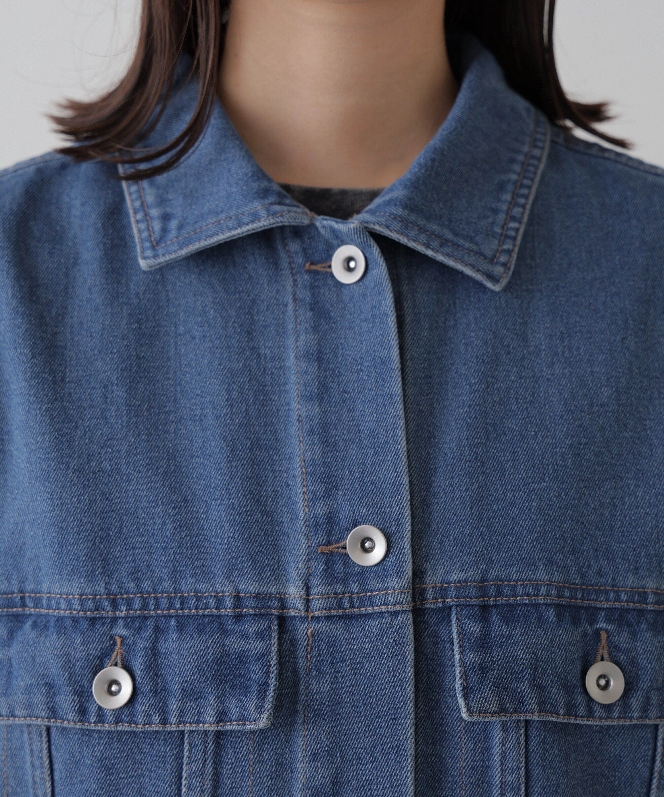  「ミドル丈デニムベスト」|ブルゾン・スタジャン|