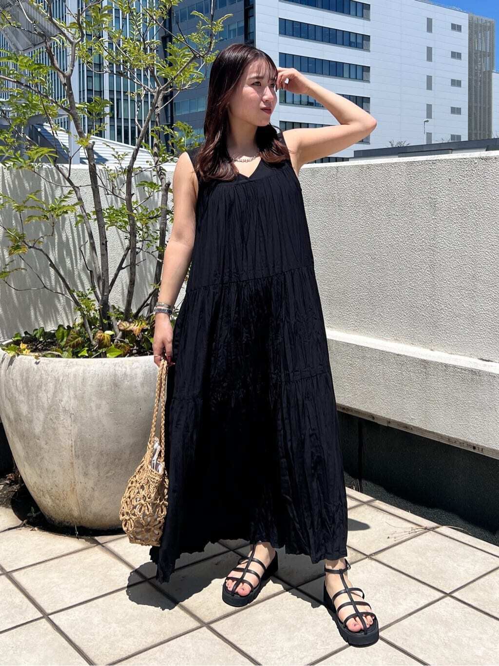  「ワッシャーティアードノースリーブワンピース」|ワンピース|