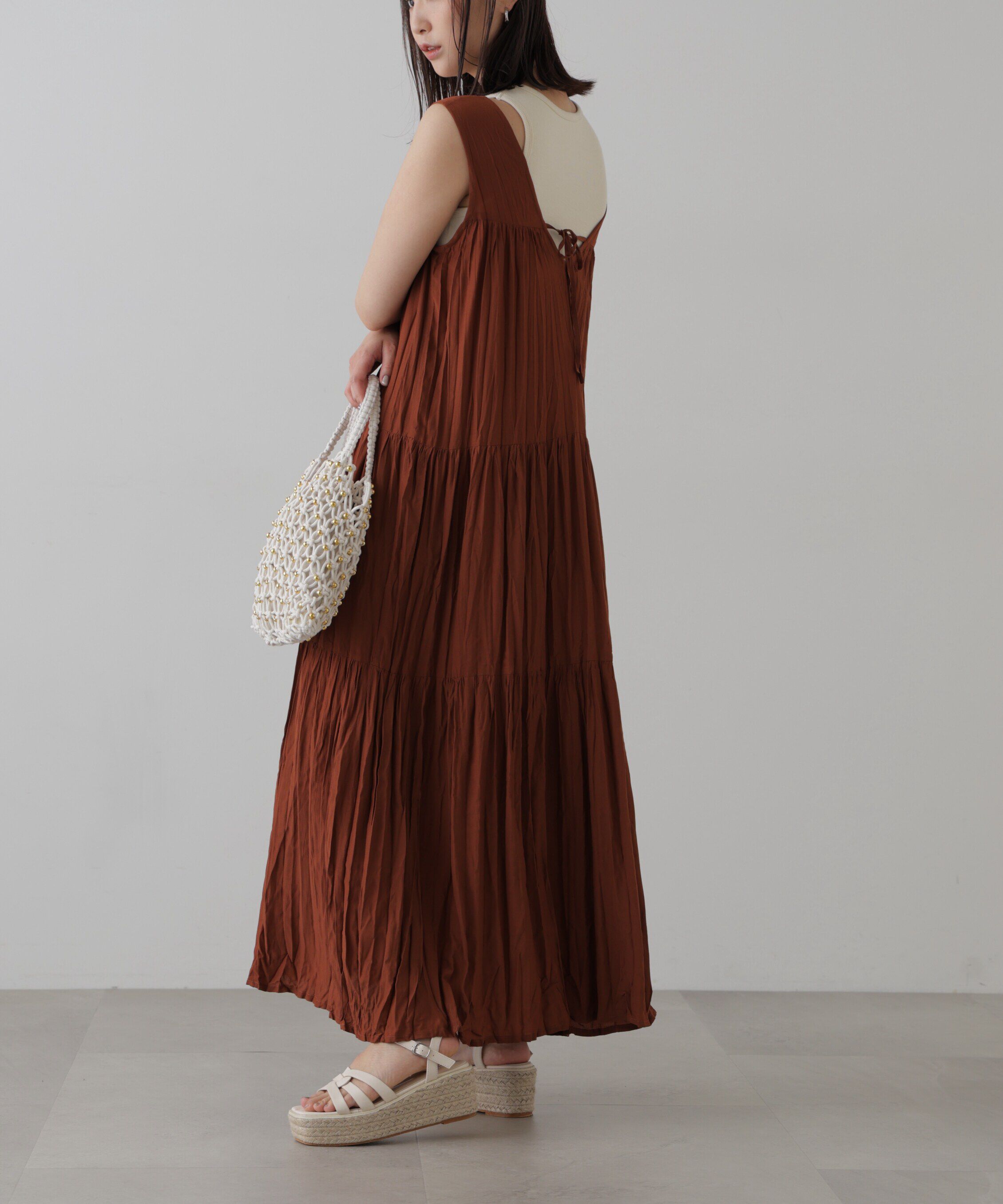  「ワッシャーティアードノースリーブワンピース」|ワンピース|