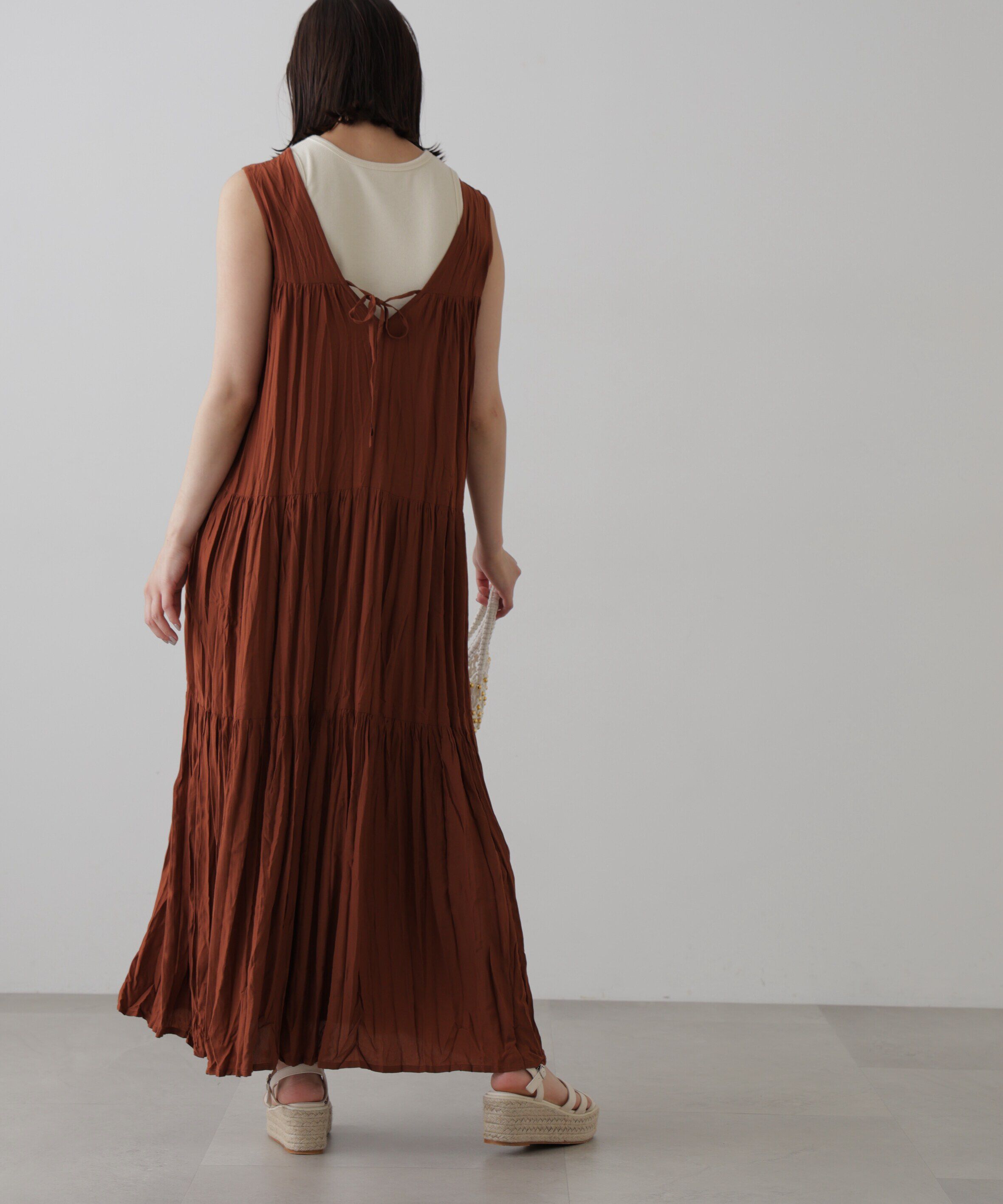  「ワッシャーティアードノースリーブワンピース」|ワンピース|