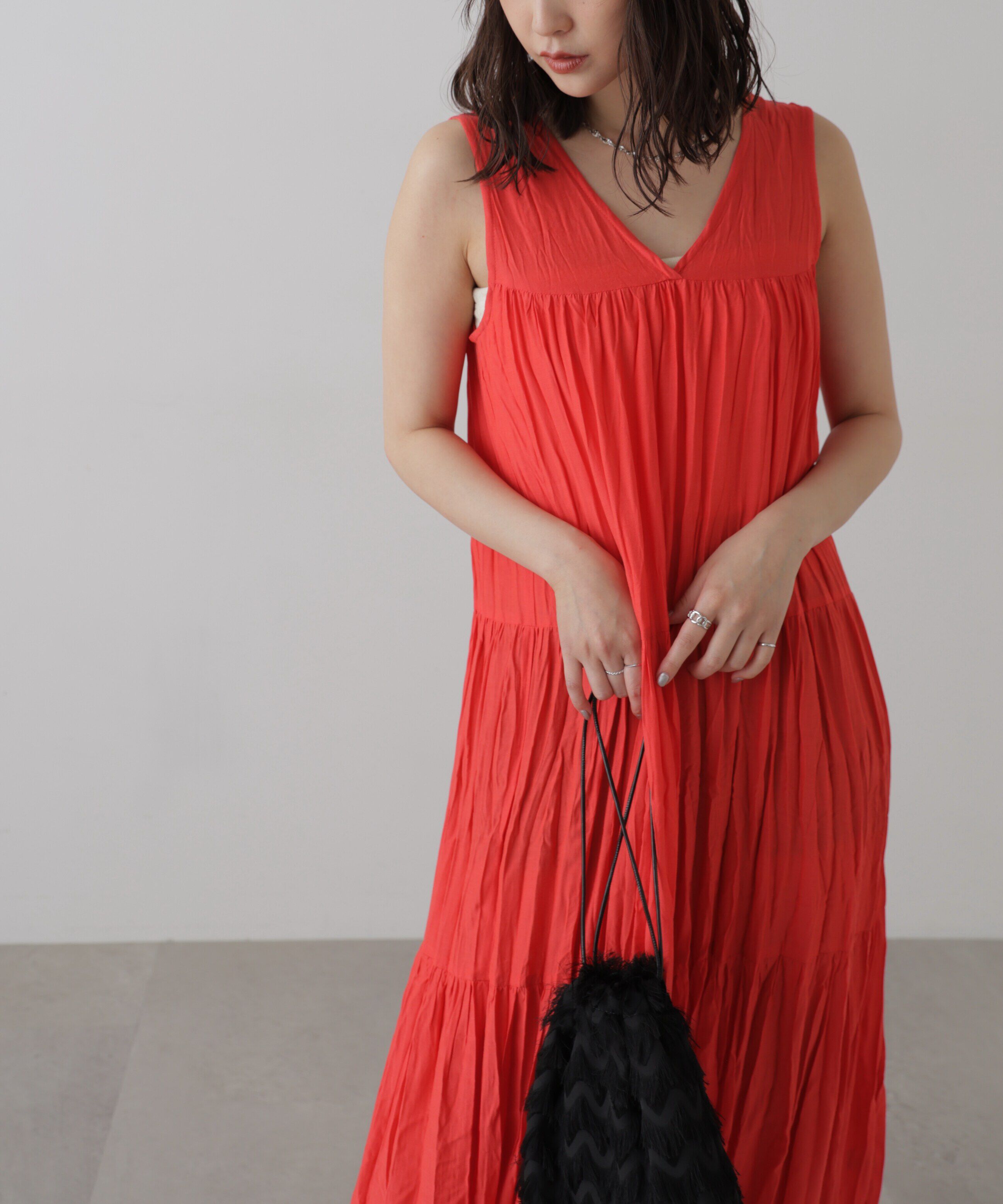  「ワッシャーティアードノースリーブワンピース」|ワンピース|