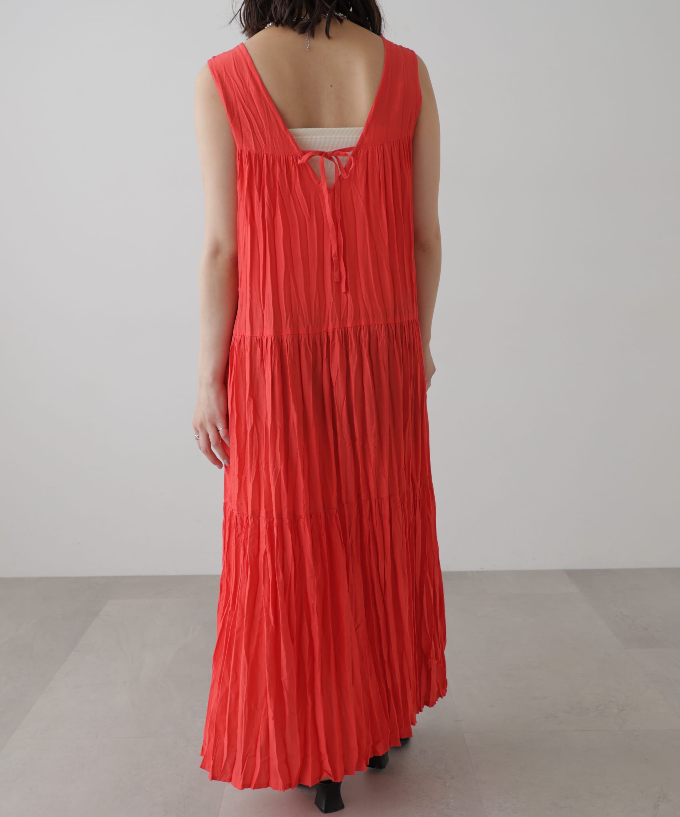  「ワッシャーティアードノースリーブワンピース」|ワンピース|