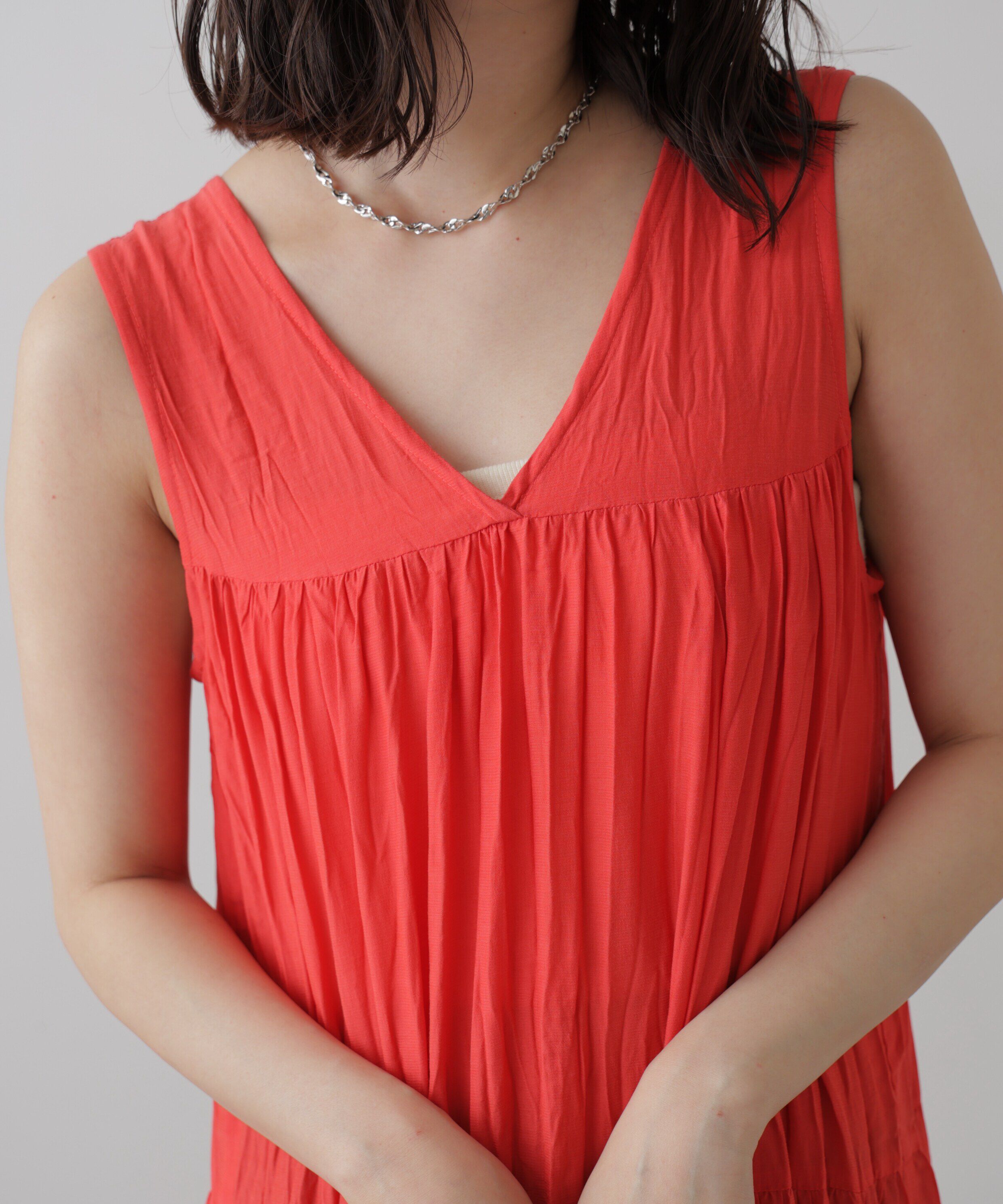  「ワッシャーティアードノースリーブワンピース」|ワンピース|