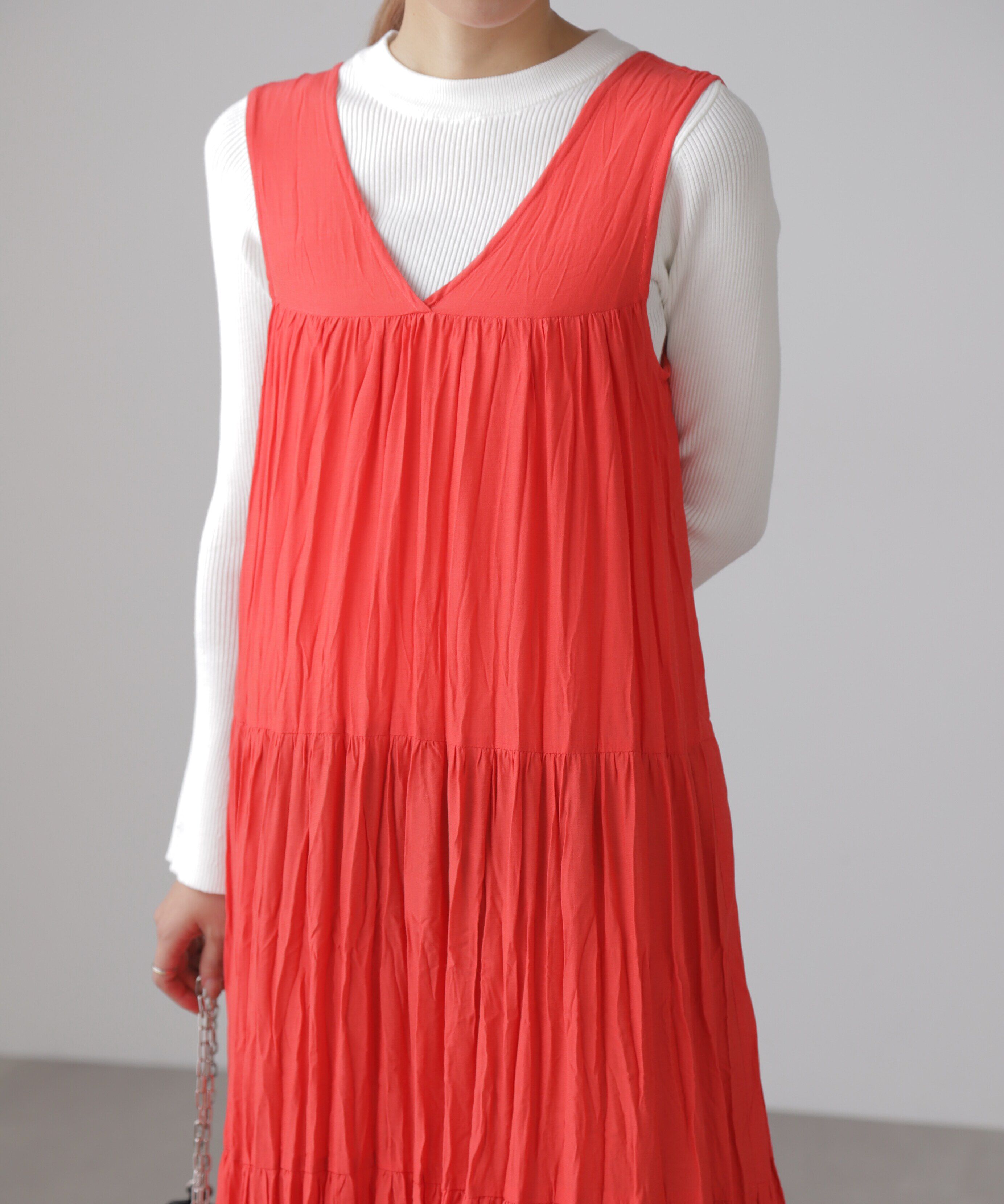  「ワッシャーティアードノースリーブワンピース」|ワンピース|