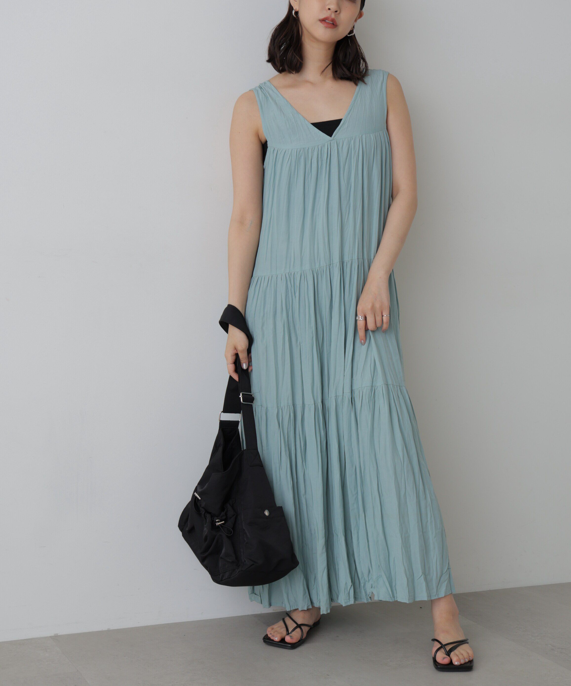  「ワッシャーティアードノースリーブワンピース」|ワンピース|