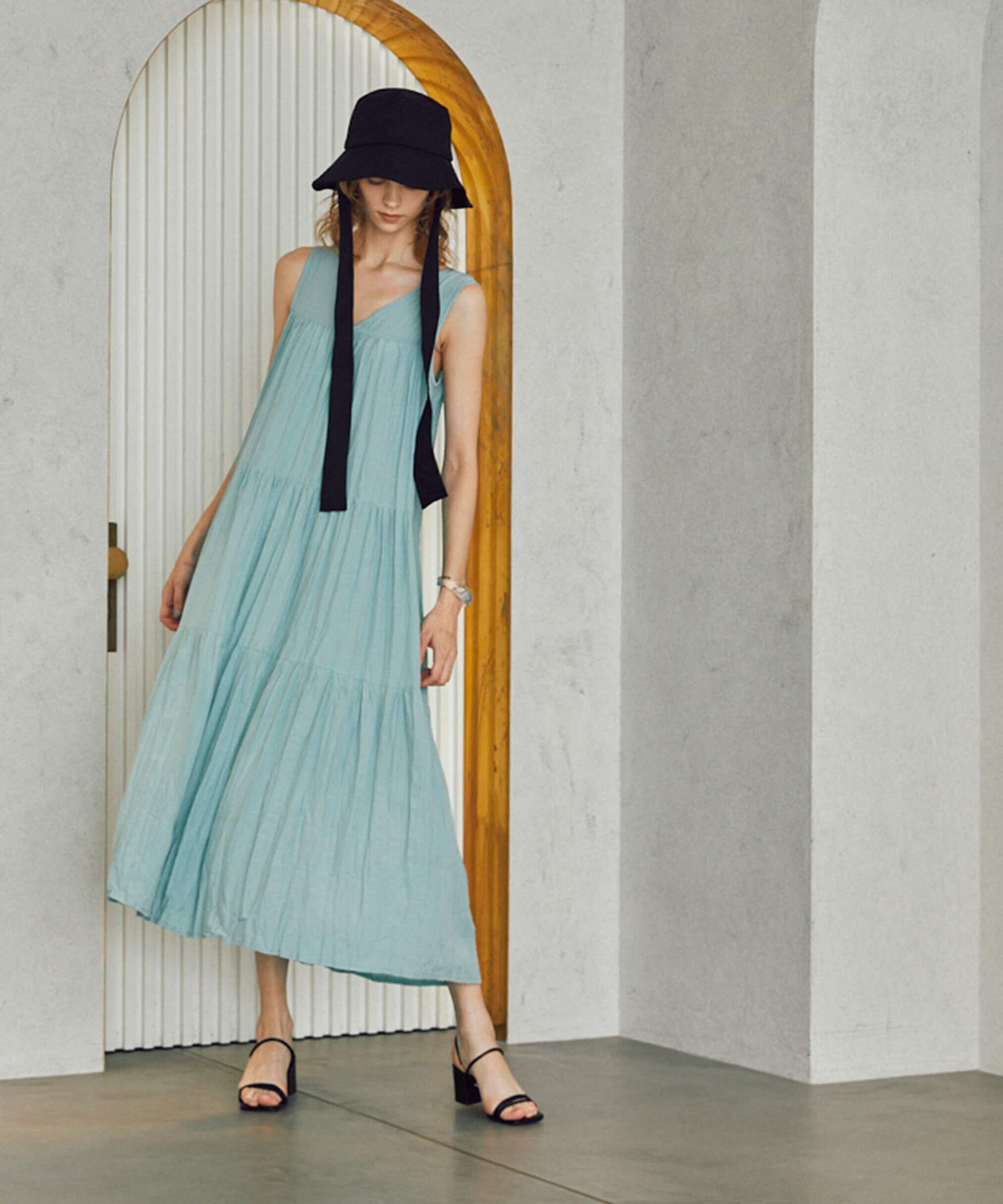  「ワッシャーティアードノースリーブワンピース」|ワンピース|