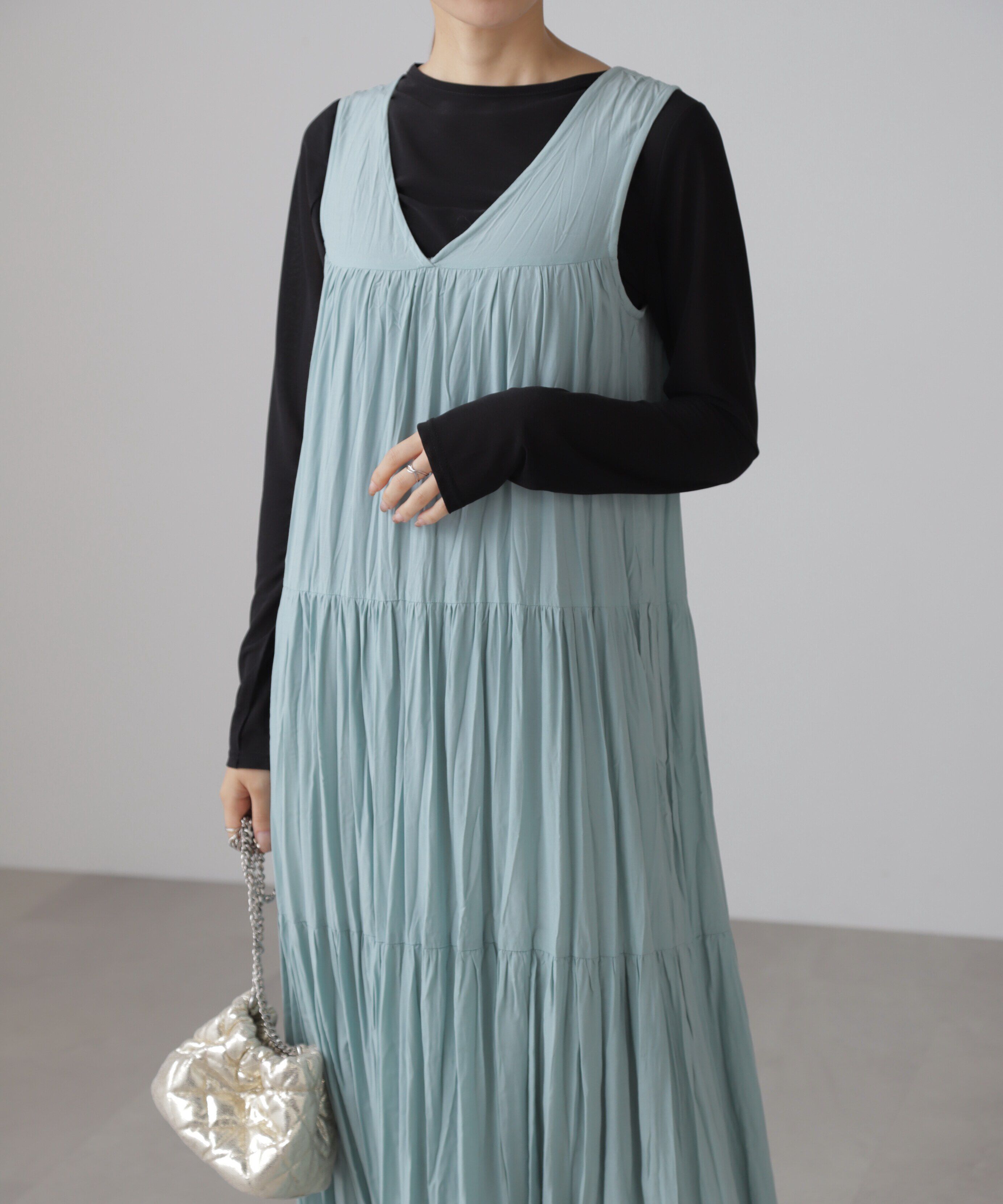  「ワッシャーティアードノースリーブワンピース」|ワンピース|