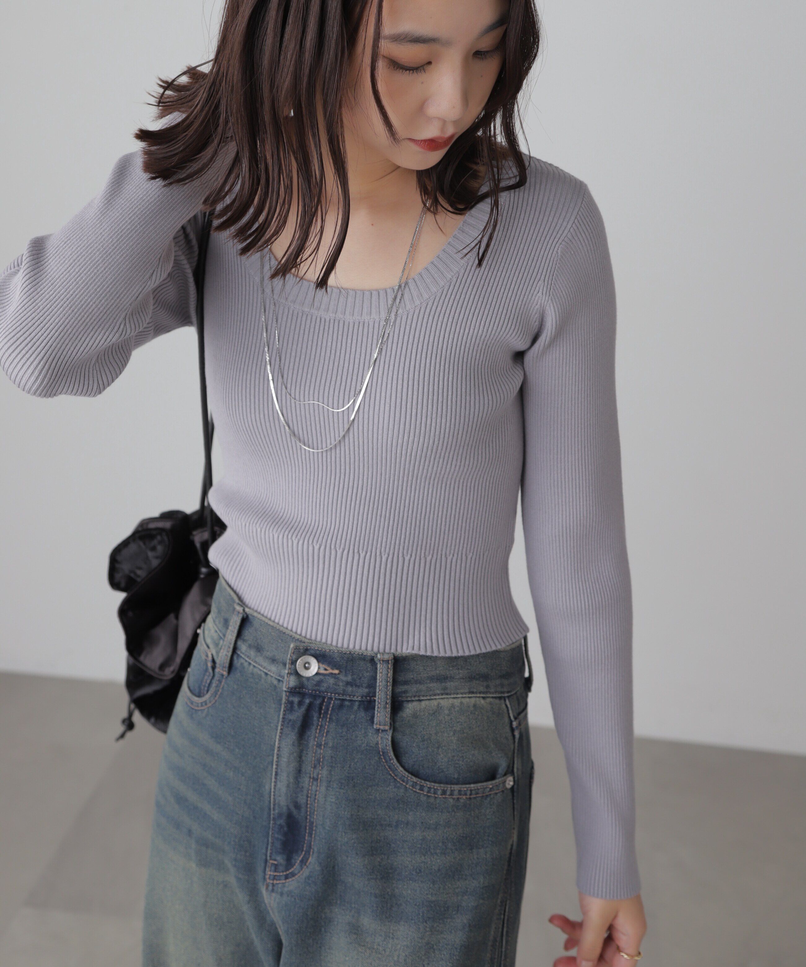  「〈洗える〉マシンウォッシャブルUネックニット」|ニット・セーター|