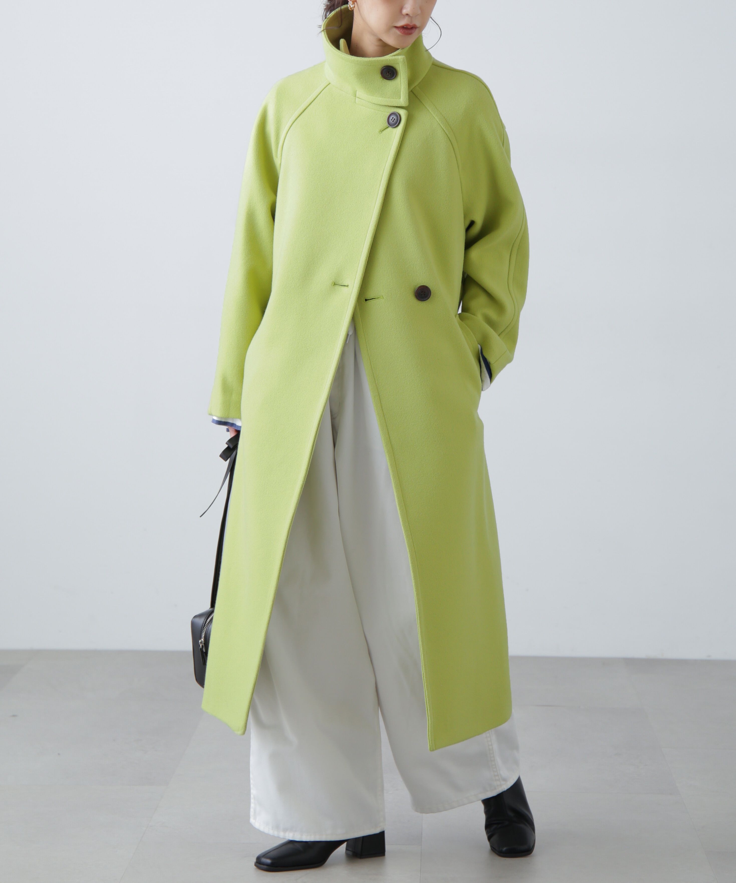  「スタンドカラーロングコート」|その他|ライトグリー