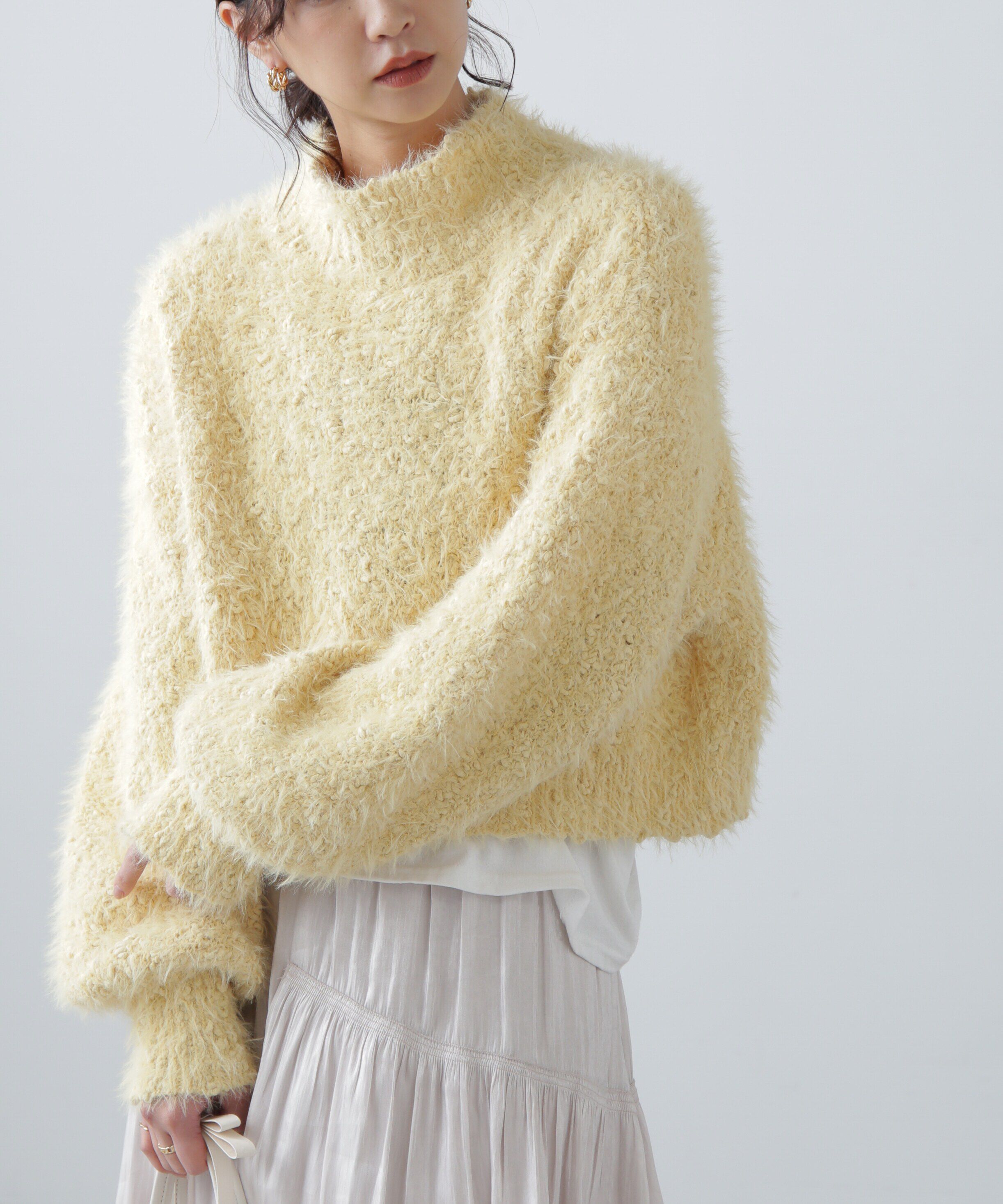  「フェザーモールポップコーンミックスニット」|ニット・セーター|イエロー