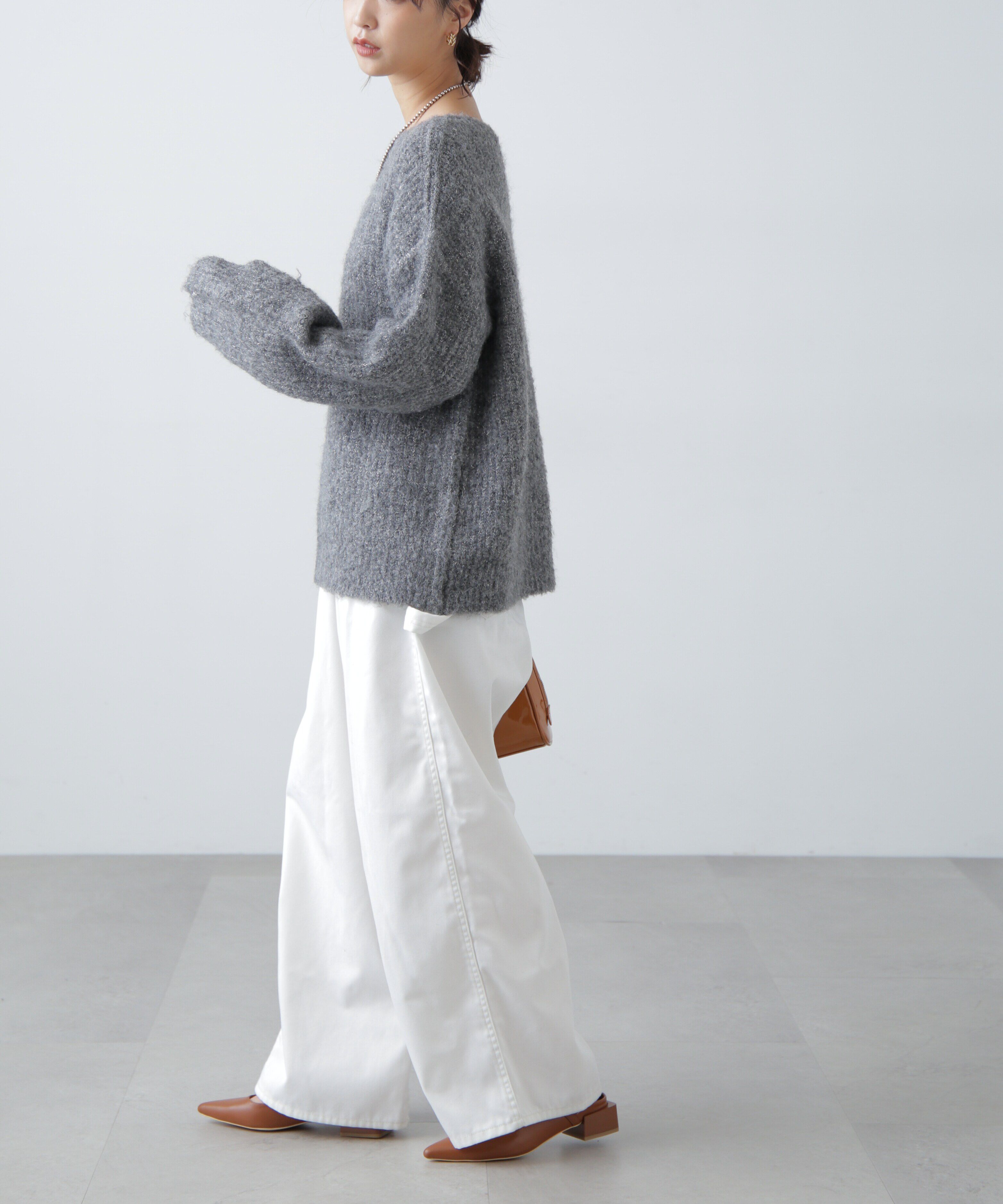  「ラメミックスブークレー畦ニット」|ニット・セーター|