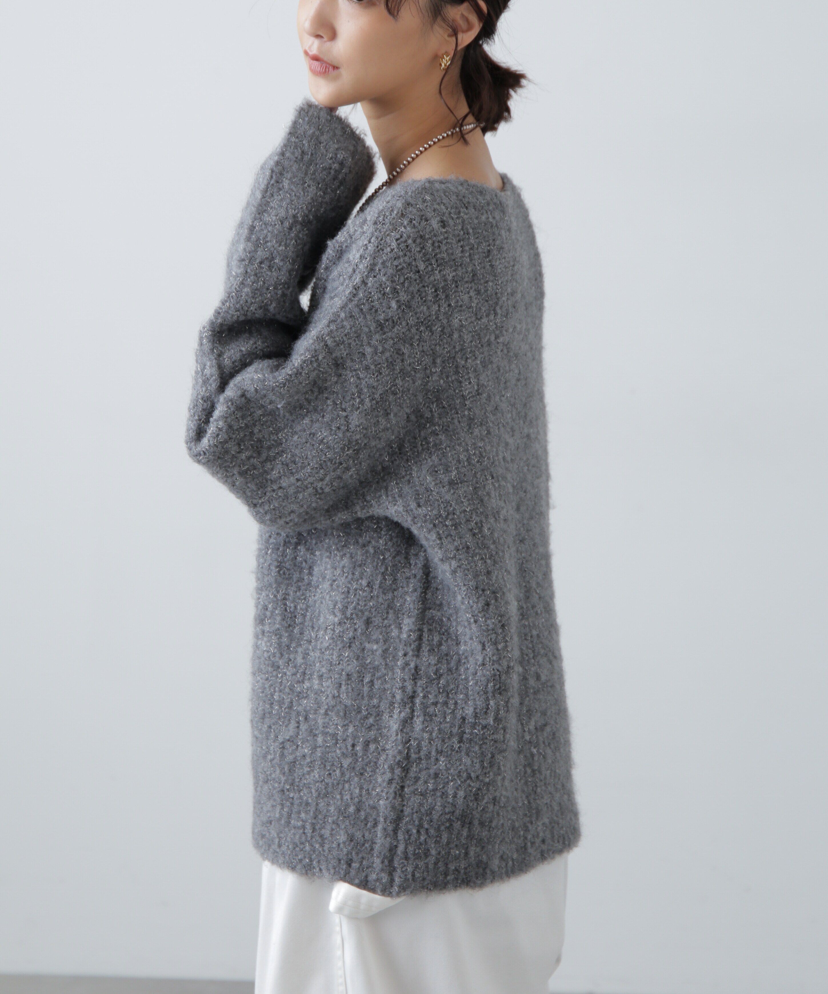  「ラメミックスブークレー畦ニット」|ニット・セーター|