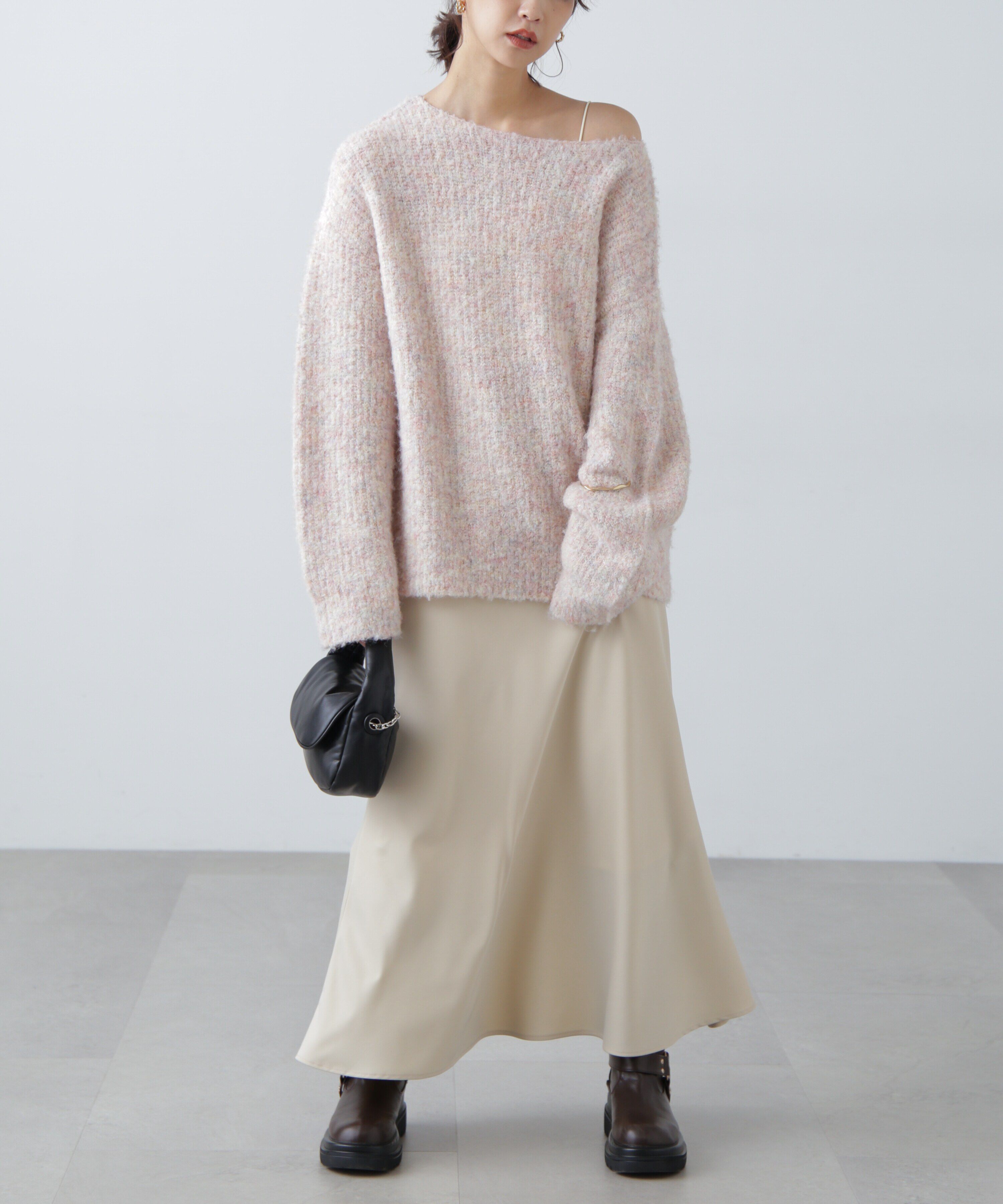  「ラメミックスブークレー畦ニット」|ニット・セーター|