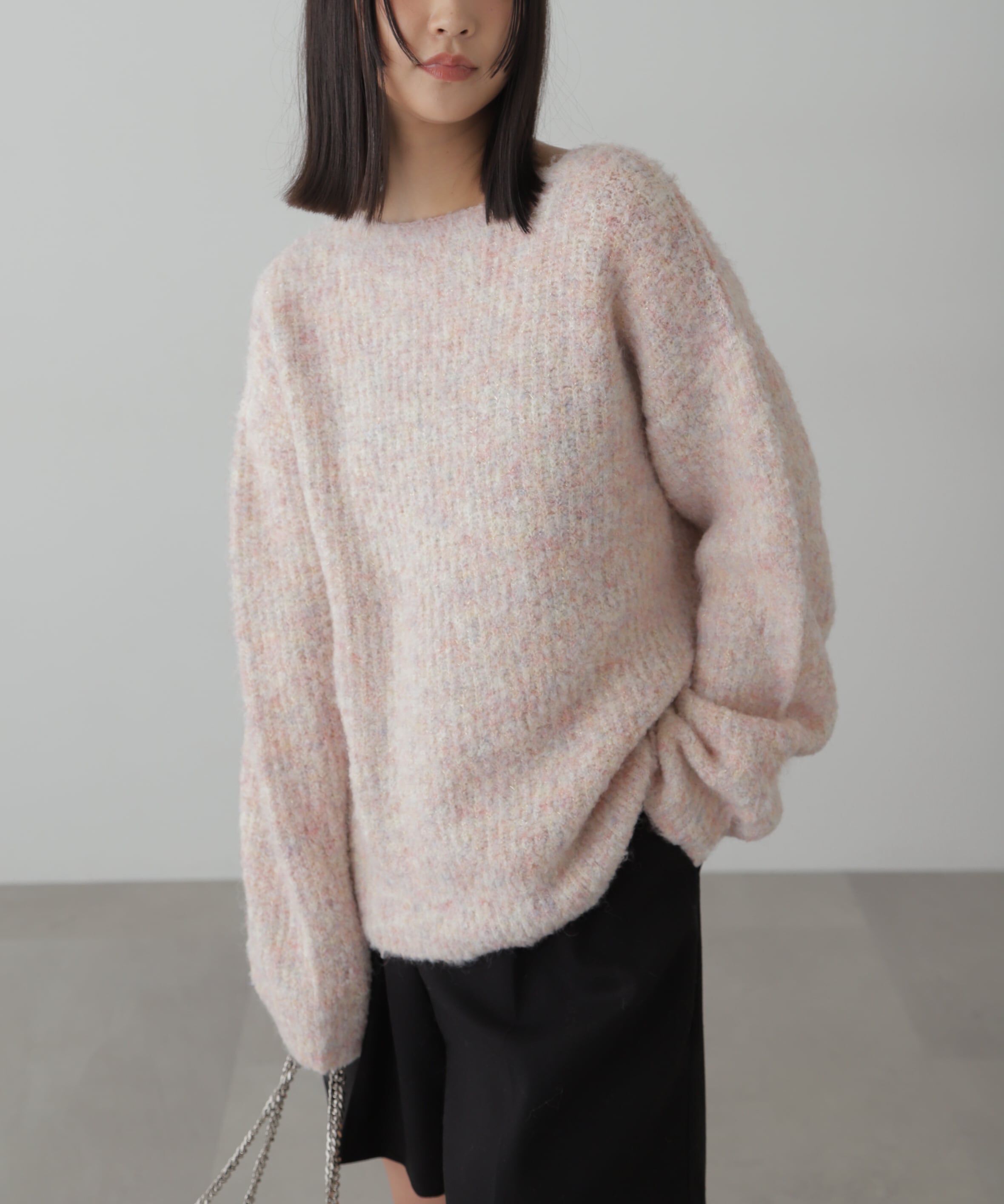  「ラメミックスブークレー畦ニット」|ニット・セーター|