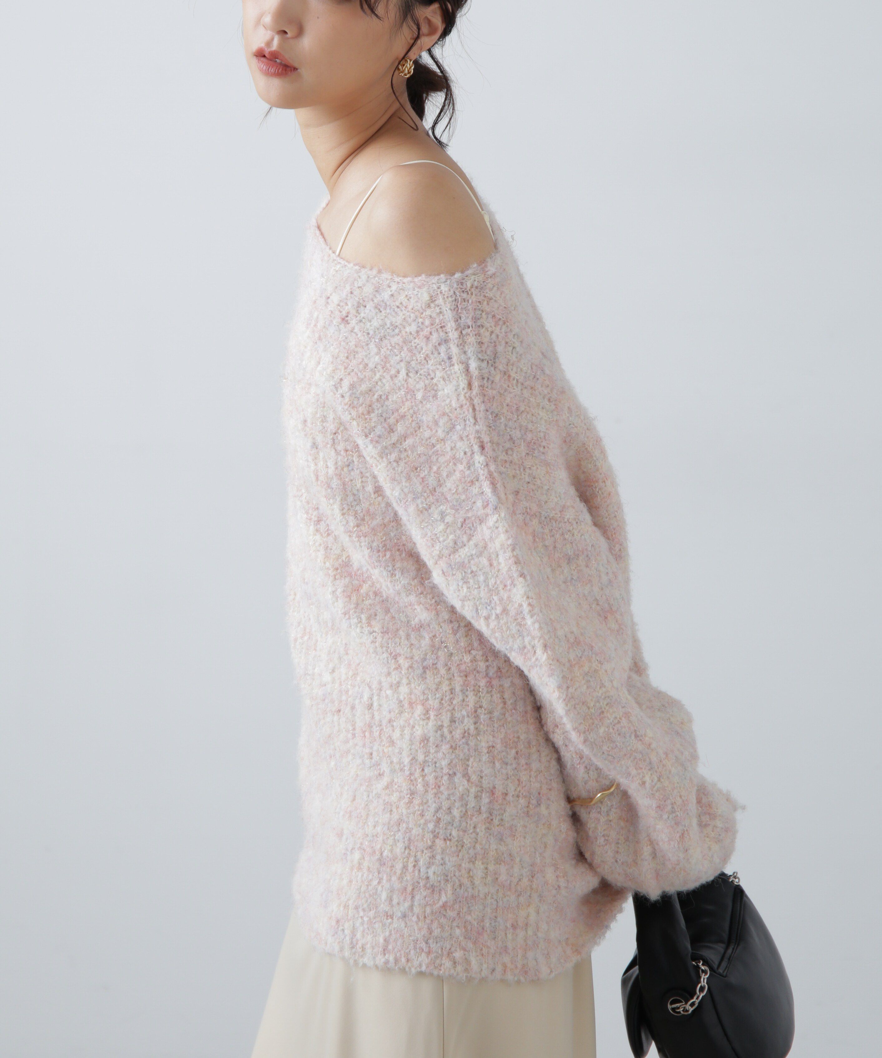  「ラメミックスブークレー畦ニット」|ニット・セーター|