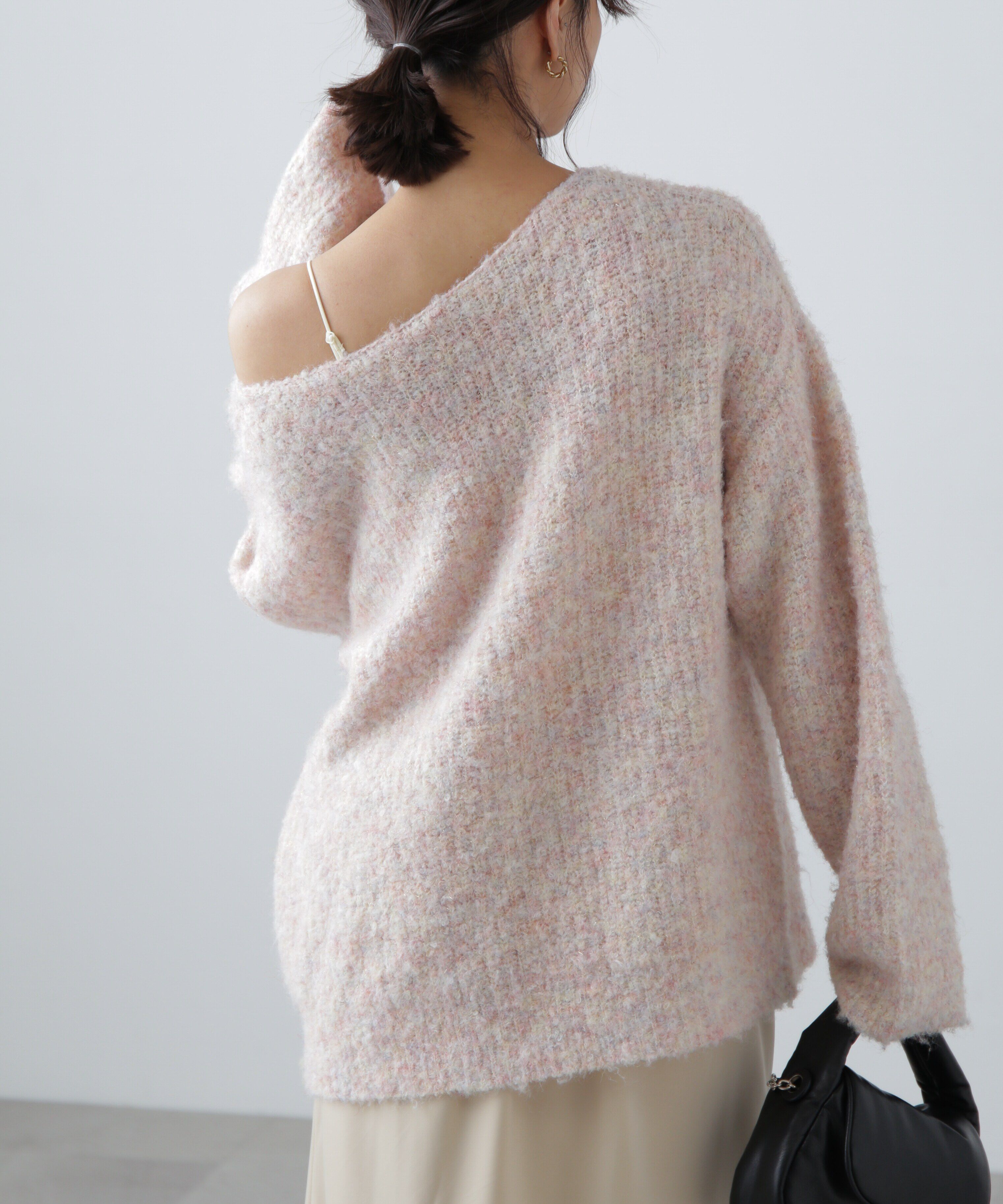  「ラメミックスブークレー畦ニット」|ニット・セーター|