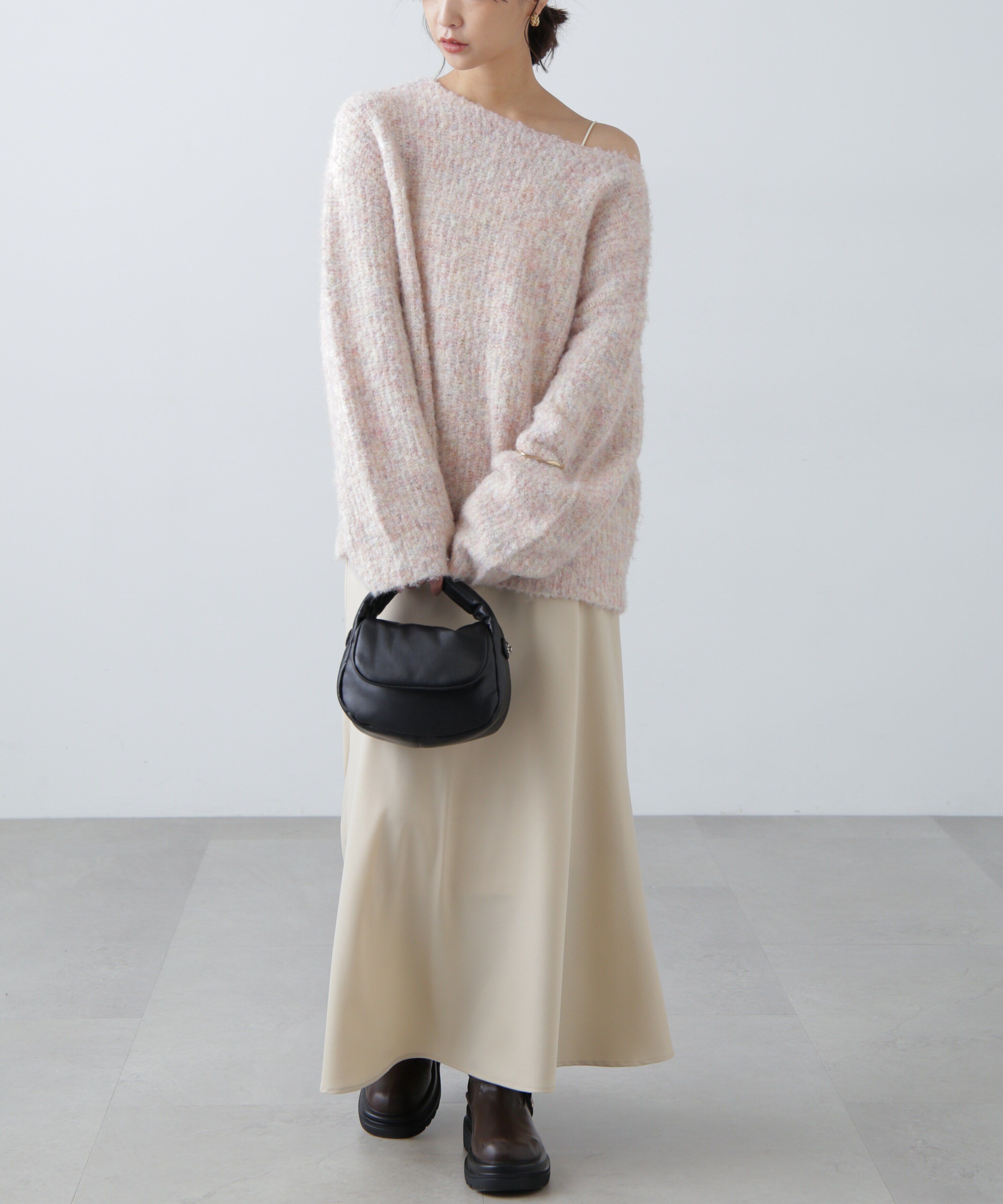  「ラメミックスブークレー畦ニット」|ニット・セーター|