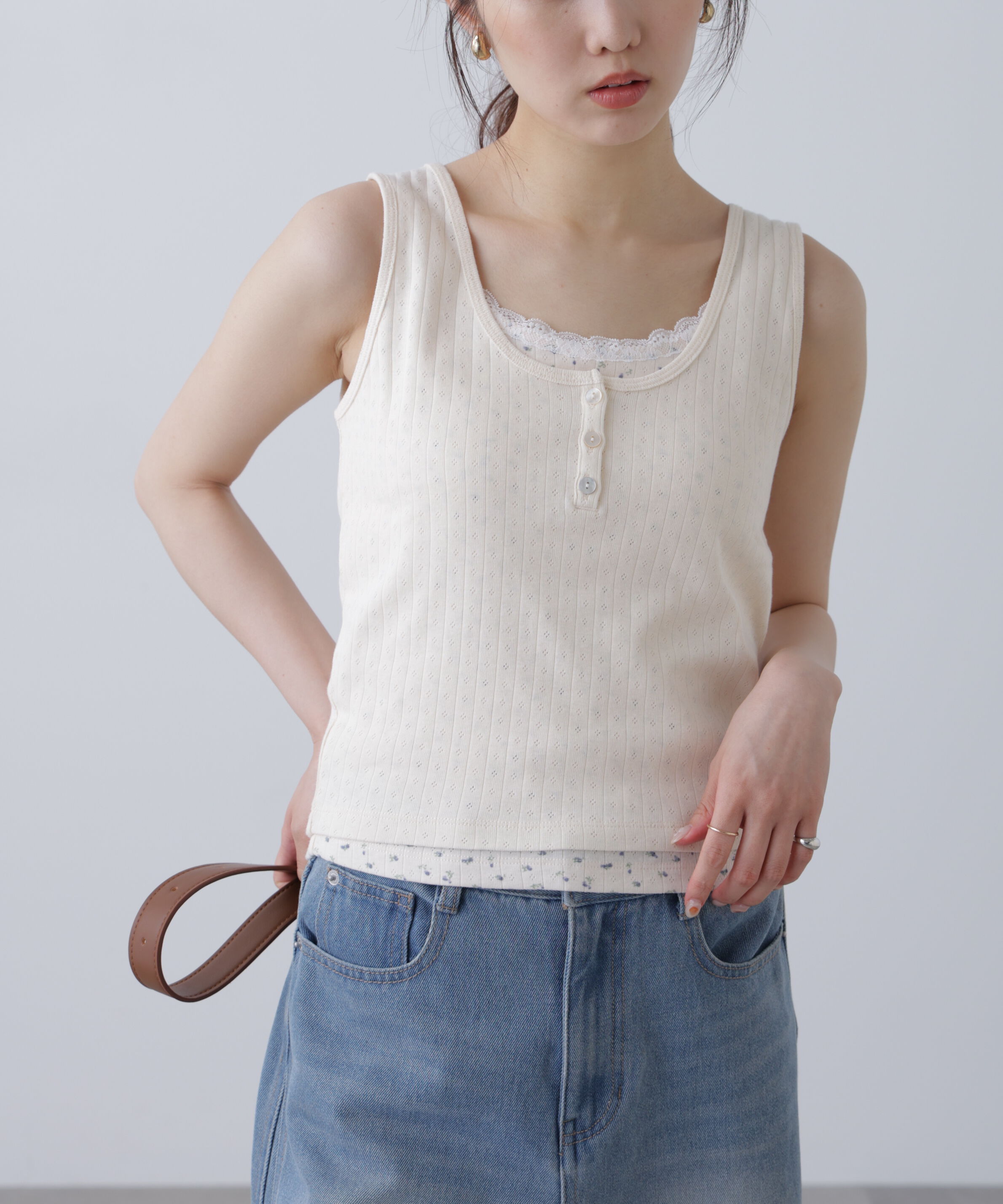  「針抜きテレコレイヤードタンクトップ」|Tシャツ・カットソー|