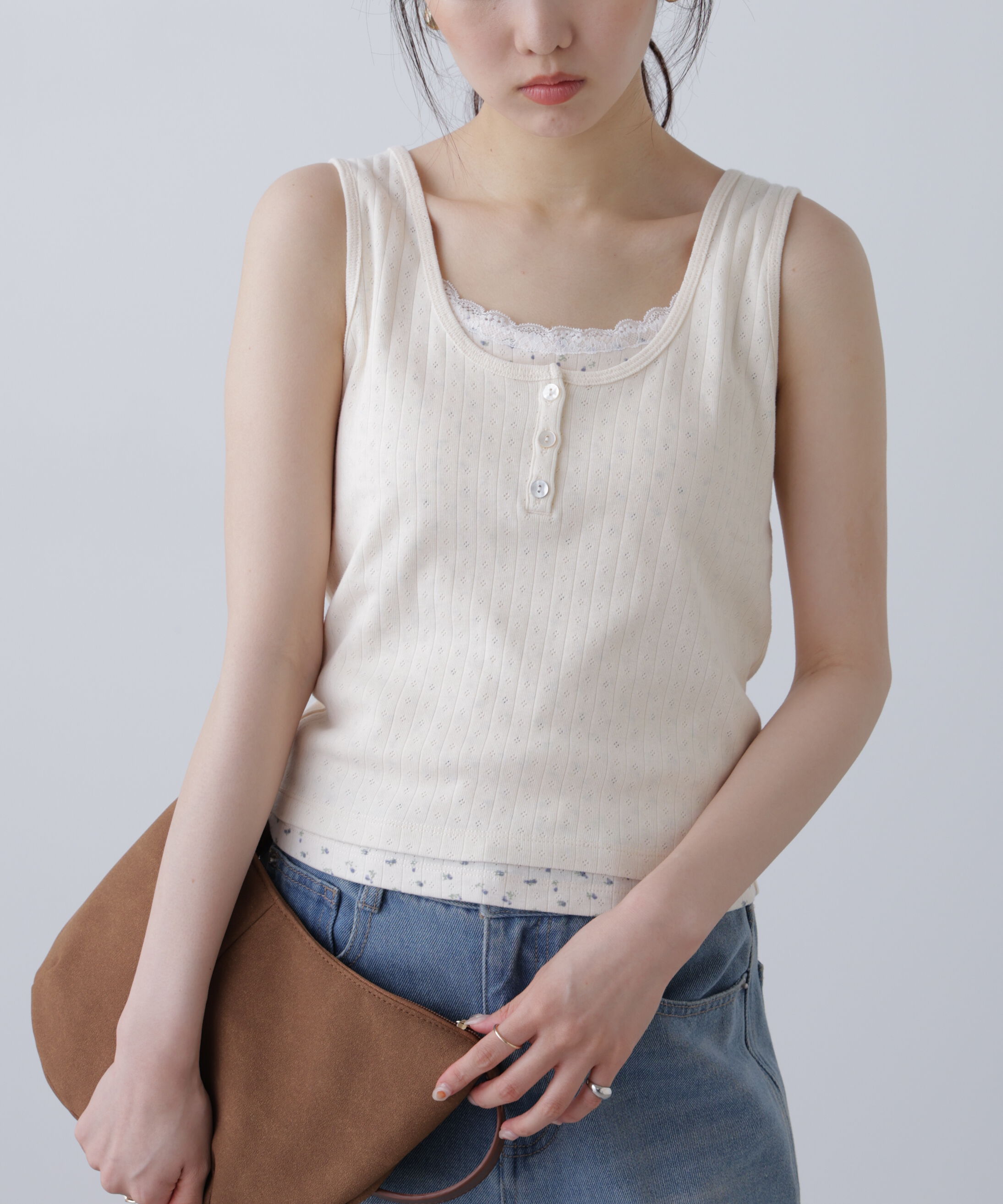  「針抜きテレコレイヤードタンクトップ」|Tシャツ・カットソー|