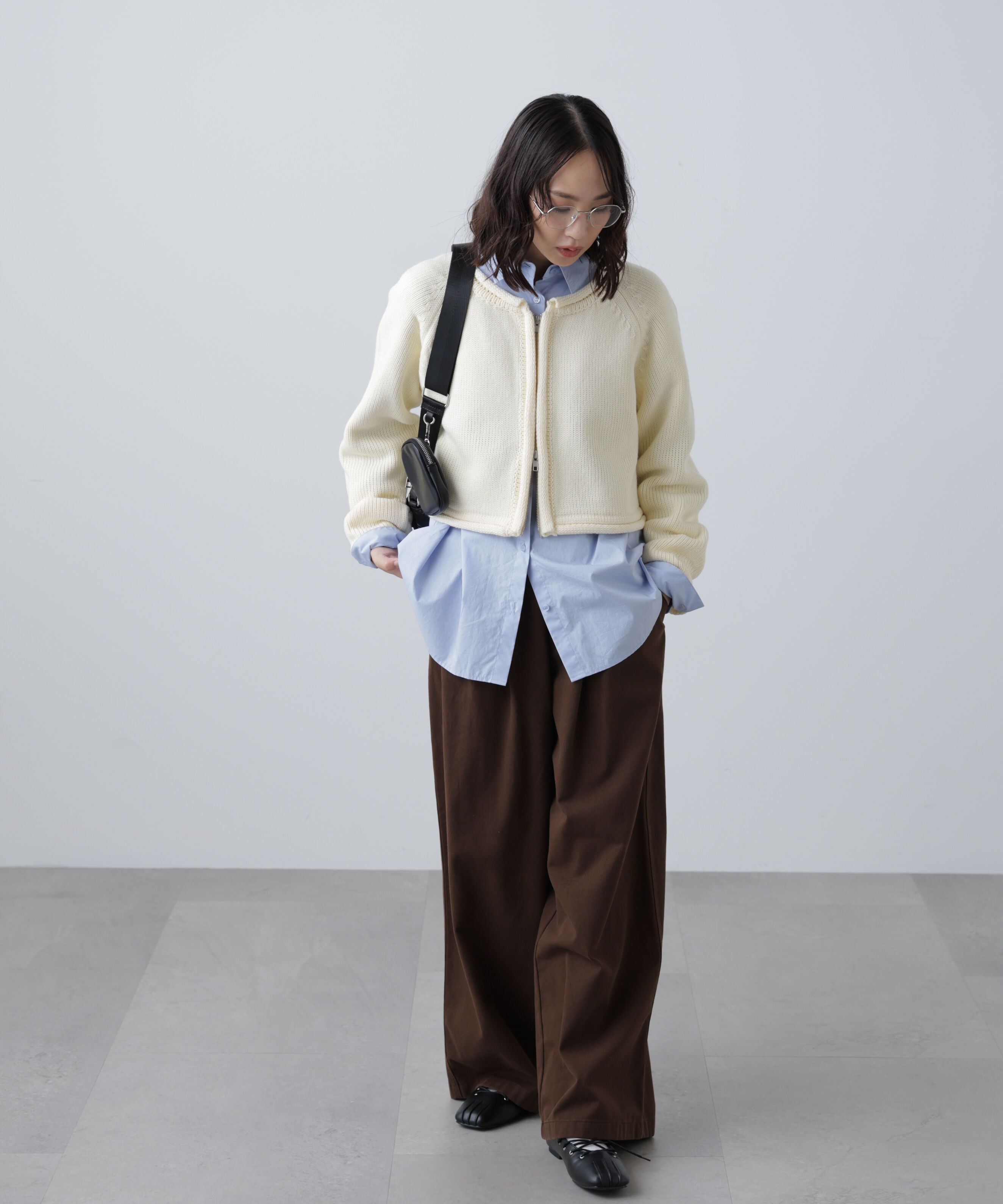  「ロールアップ短丈ジップカーディガン」|ニット・セーター|