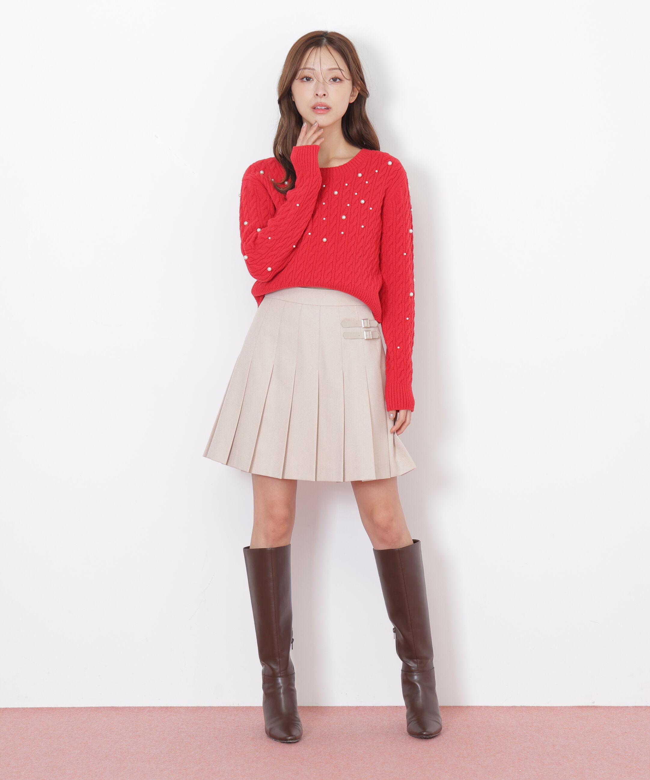  「サイドベルトプリーツミニスカート」|スカート|