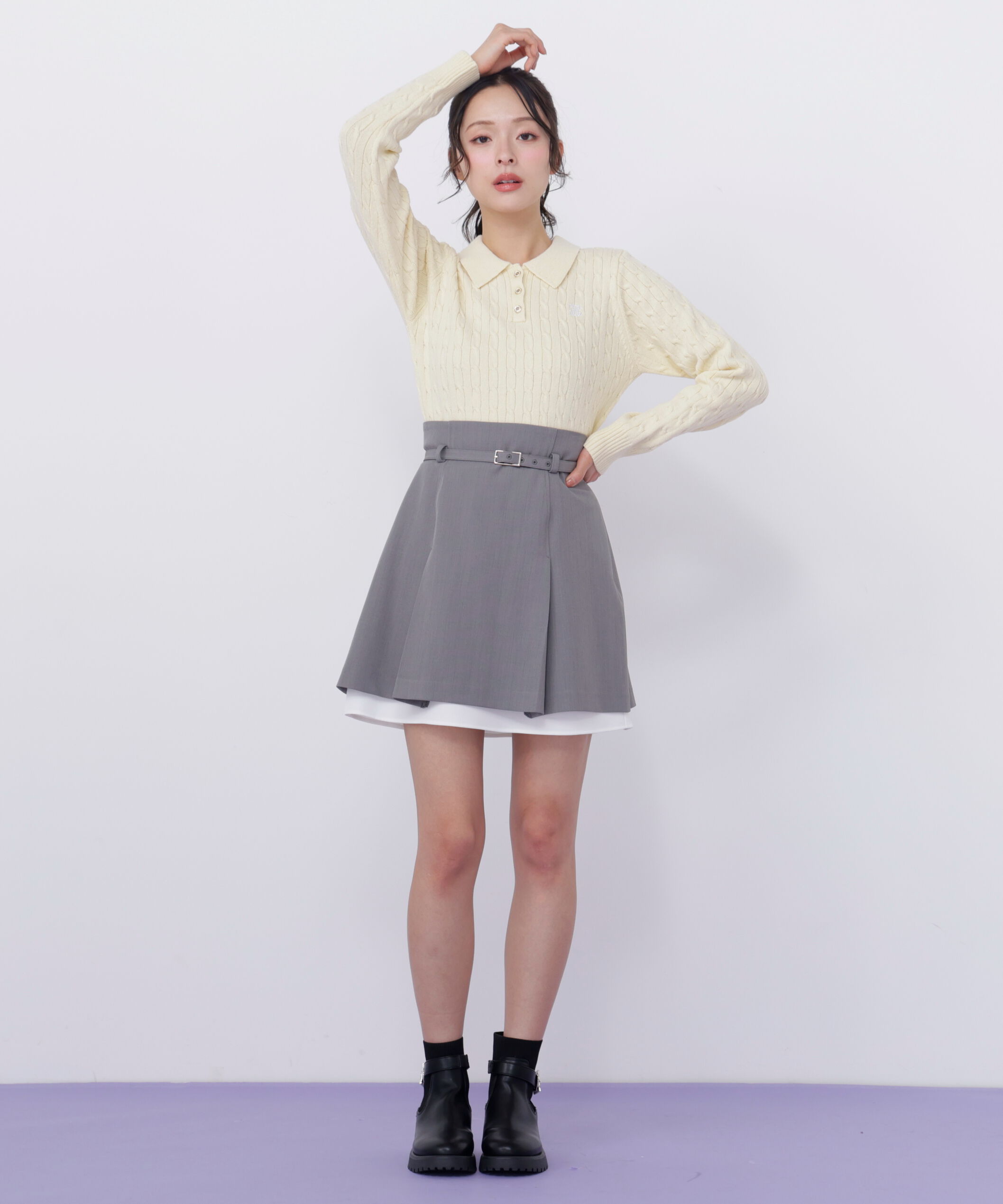  「ポロ衿コットンブレンドケーブルニット」|ニット・セーター|