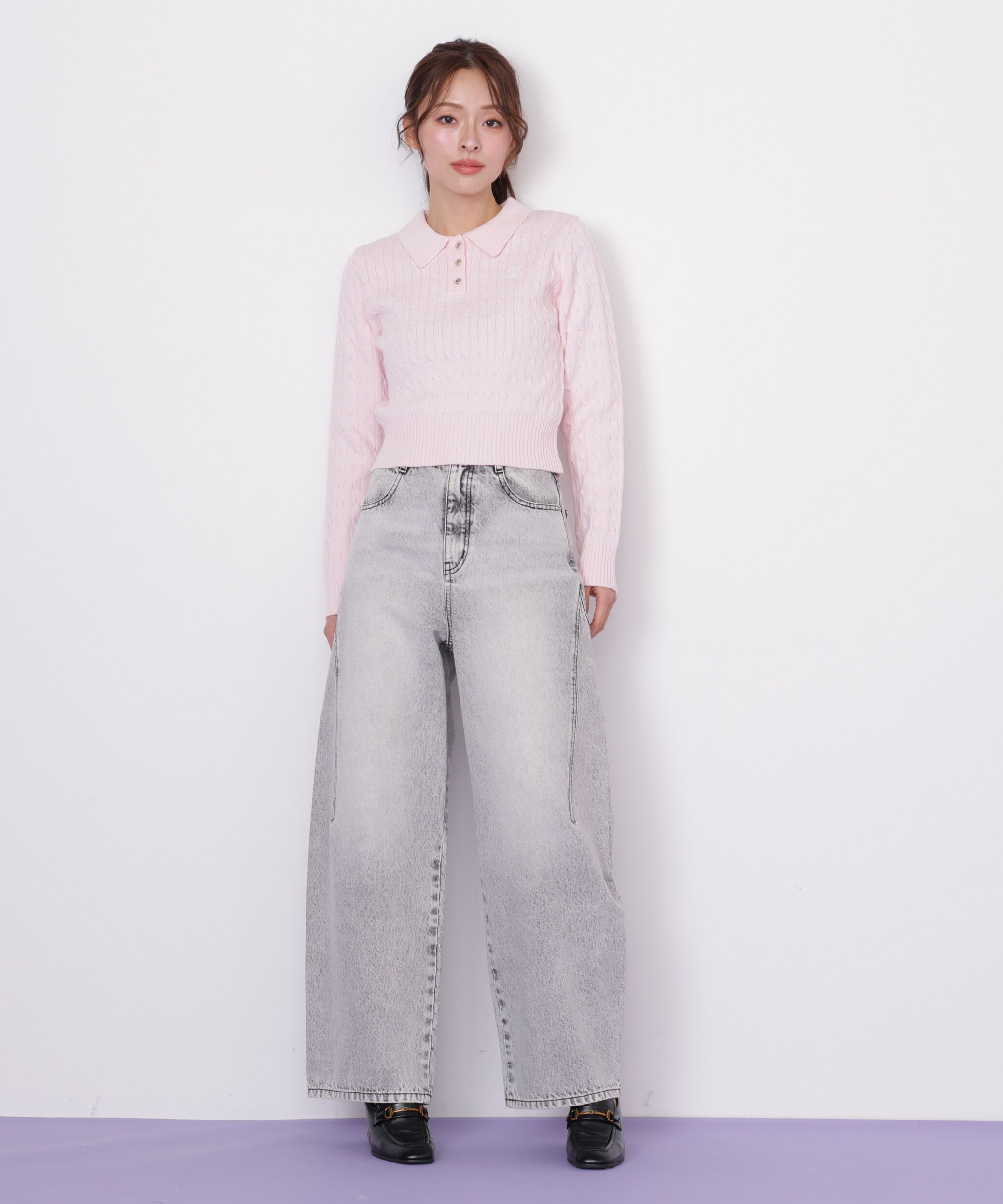  「ポロ衿コットンブレンドケーブルニット」|ニット・セーター|