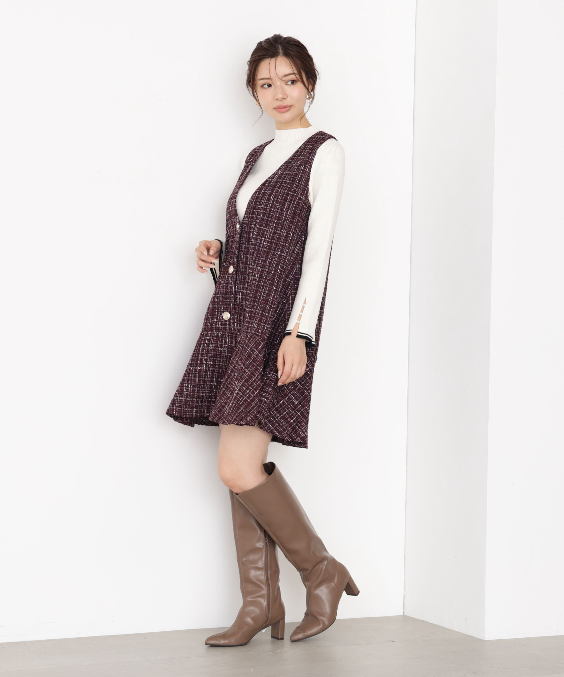 PROPORTION BODY DRESSING「ラメ釦ツイードミニジャンスカ 25AW」|ワンピース|