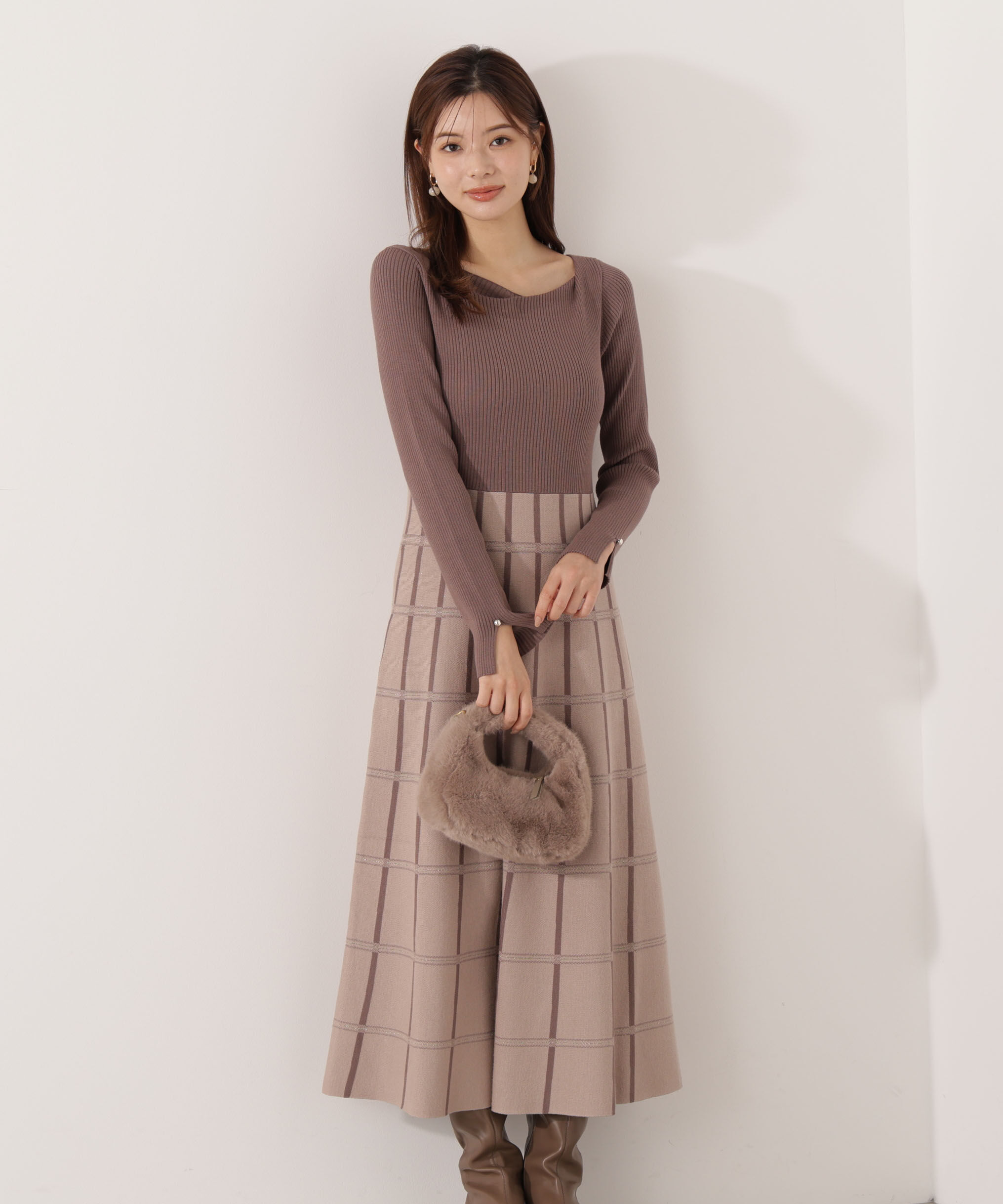 PROPORTION BODY DRESSING「チェック柄ジャガードニットワンピース 25AW」|ワンピース|