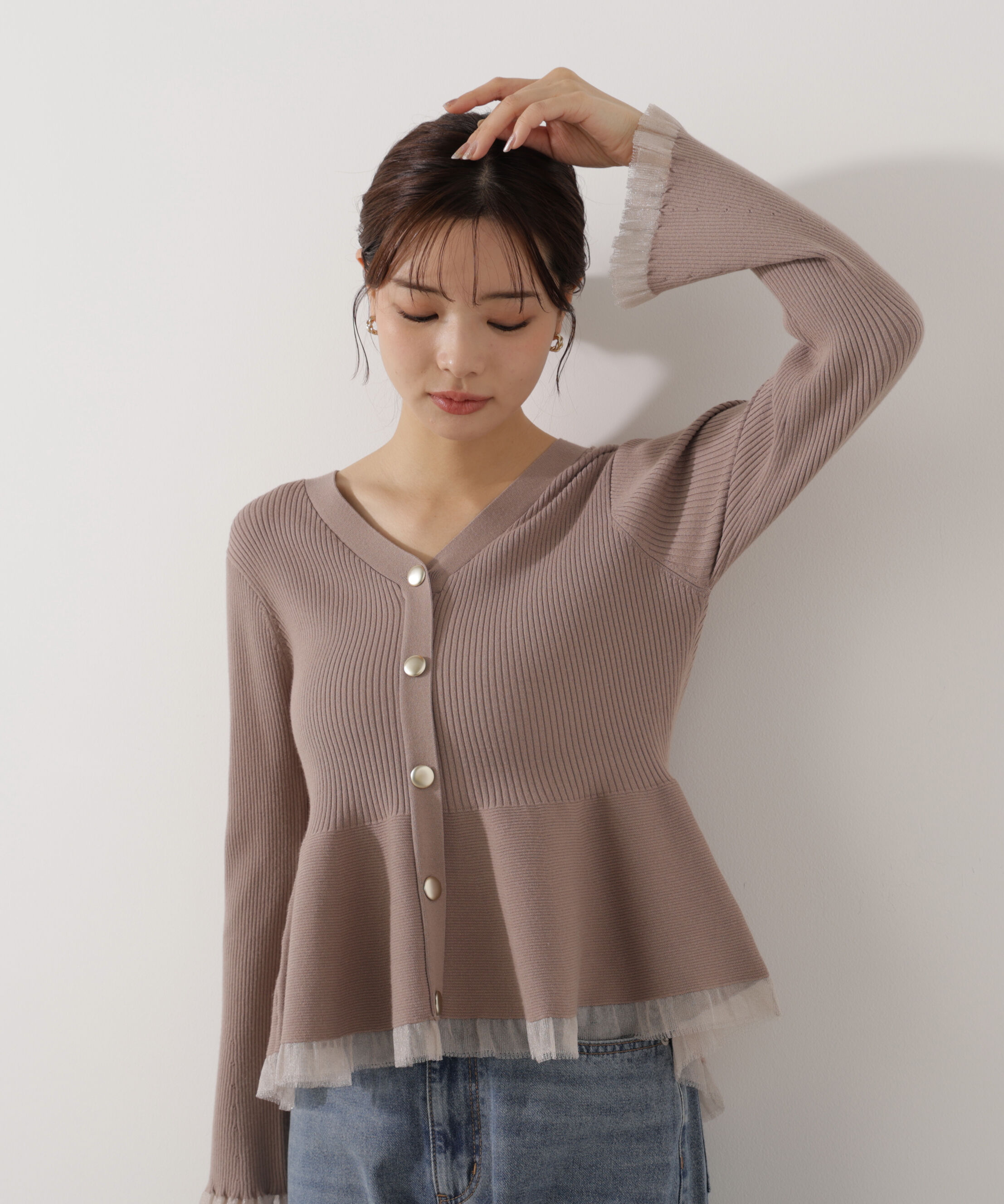 PROPORTION BODY DRESSING「シアー切替ペプラムニット」|ニット・セーター|モカ1