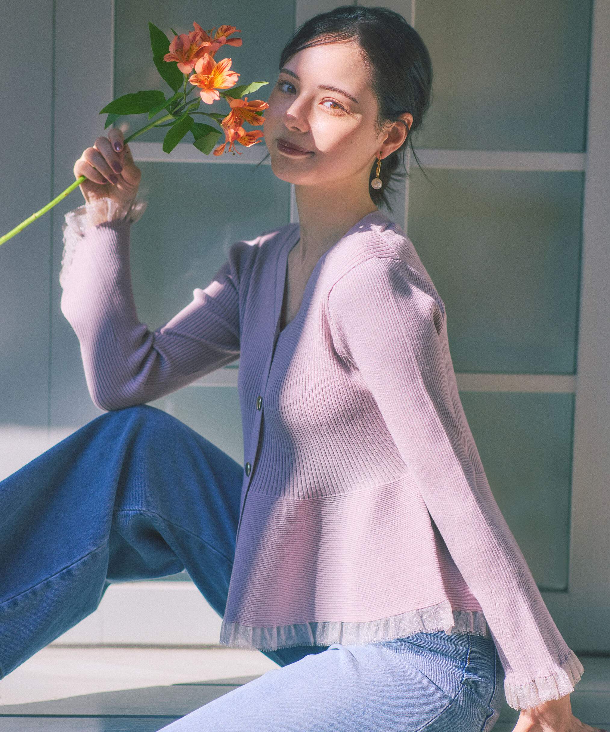 PROPORTION BODY DRESSING「シアー切替ペプラムニット」|ニット・セーター|ピンク