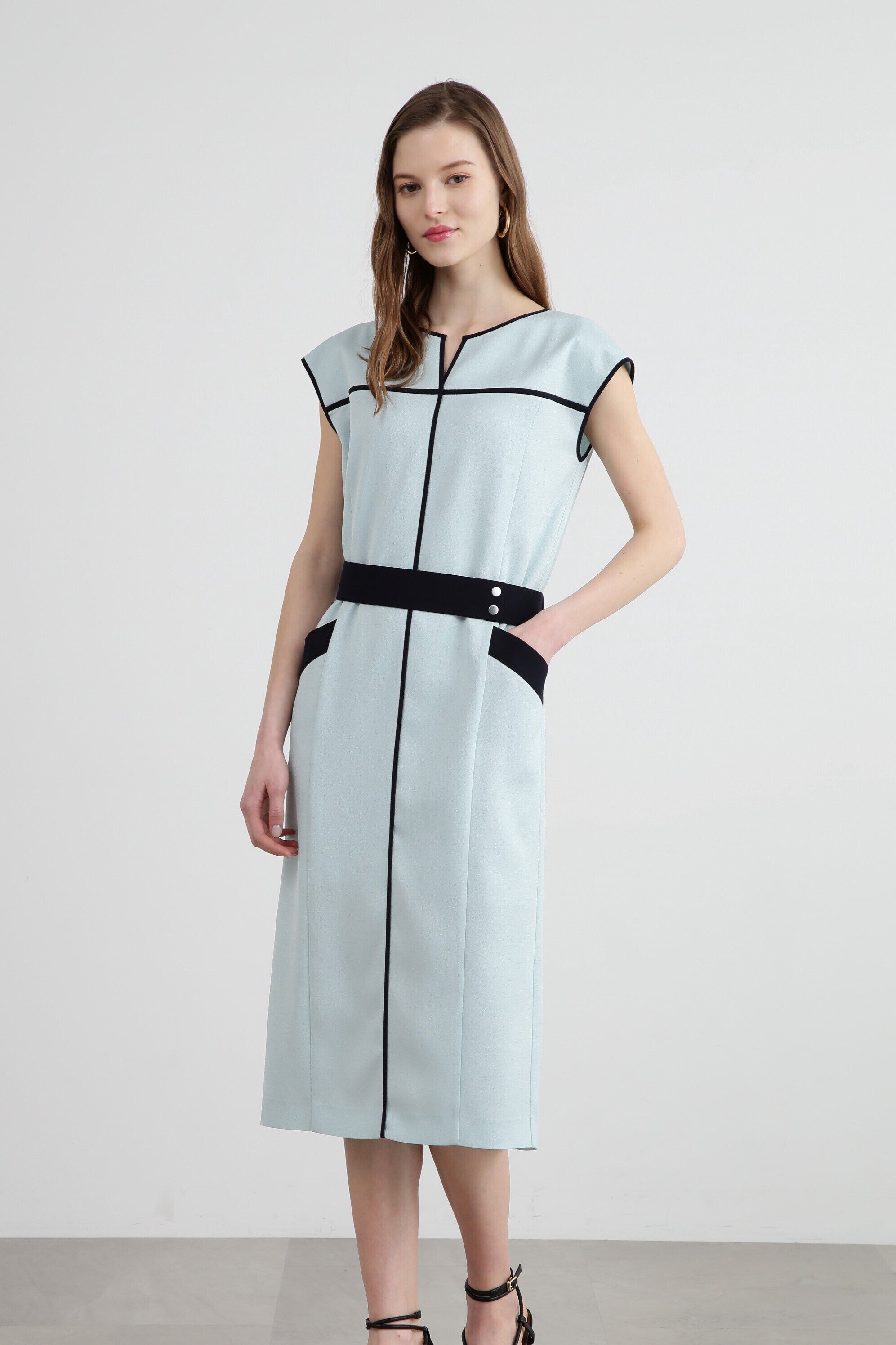  「◆バイカラーパイピングワンピース」|ワンピース|ライトグリー