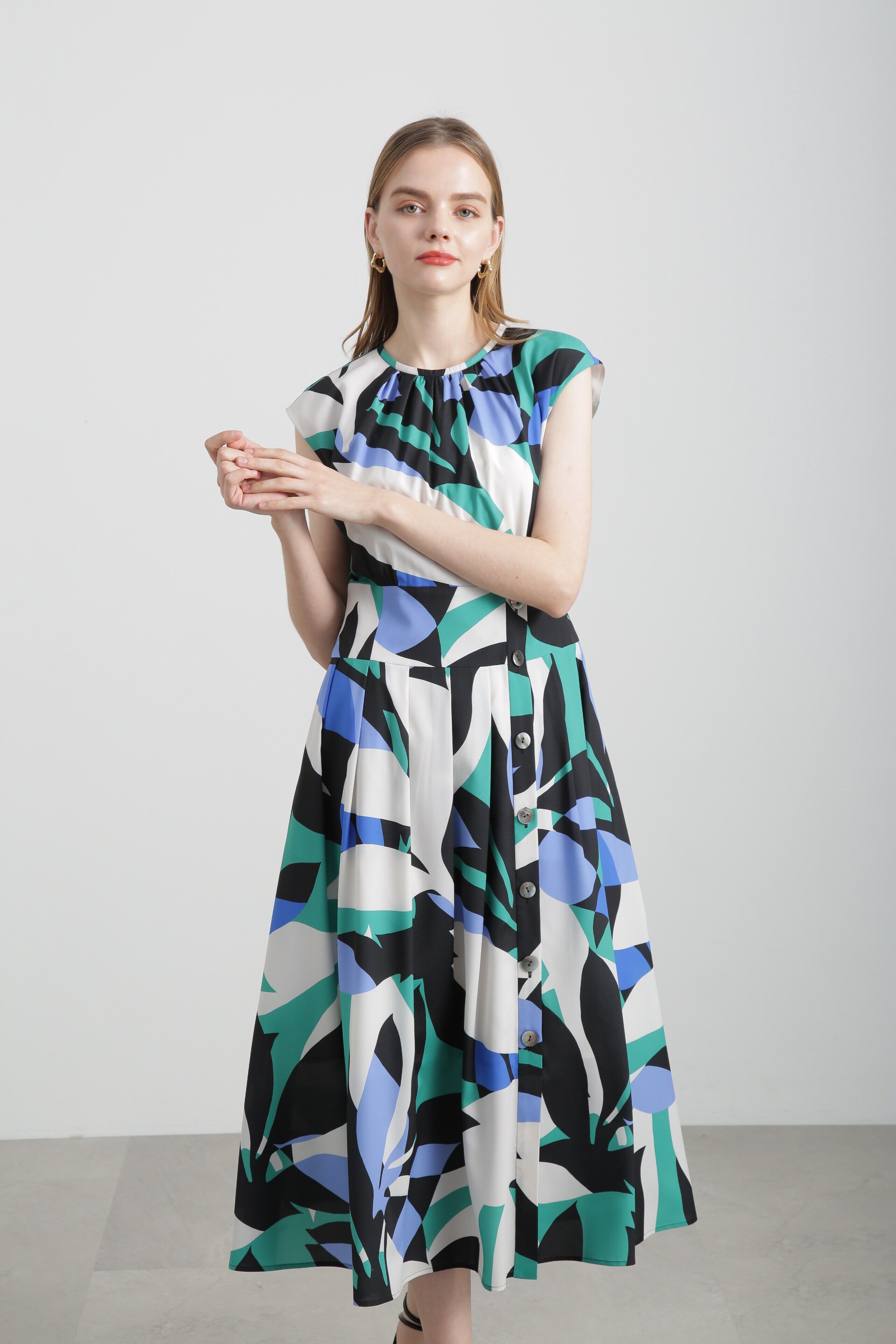  「◆リーフプリントワンピース」|ワンピース|グリーン系1