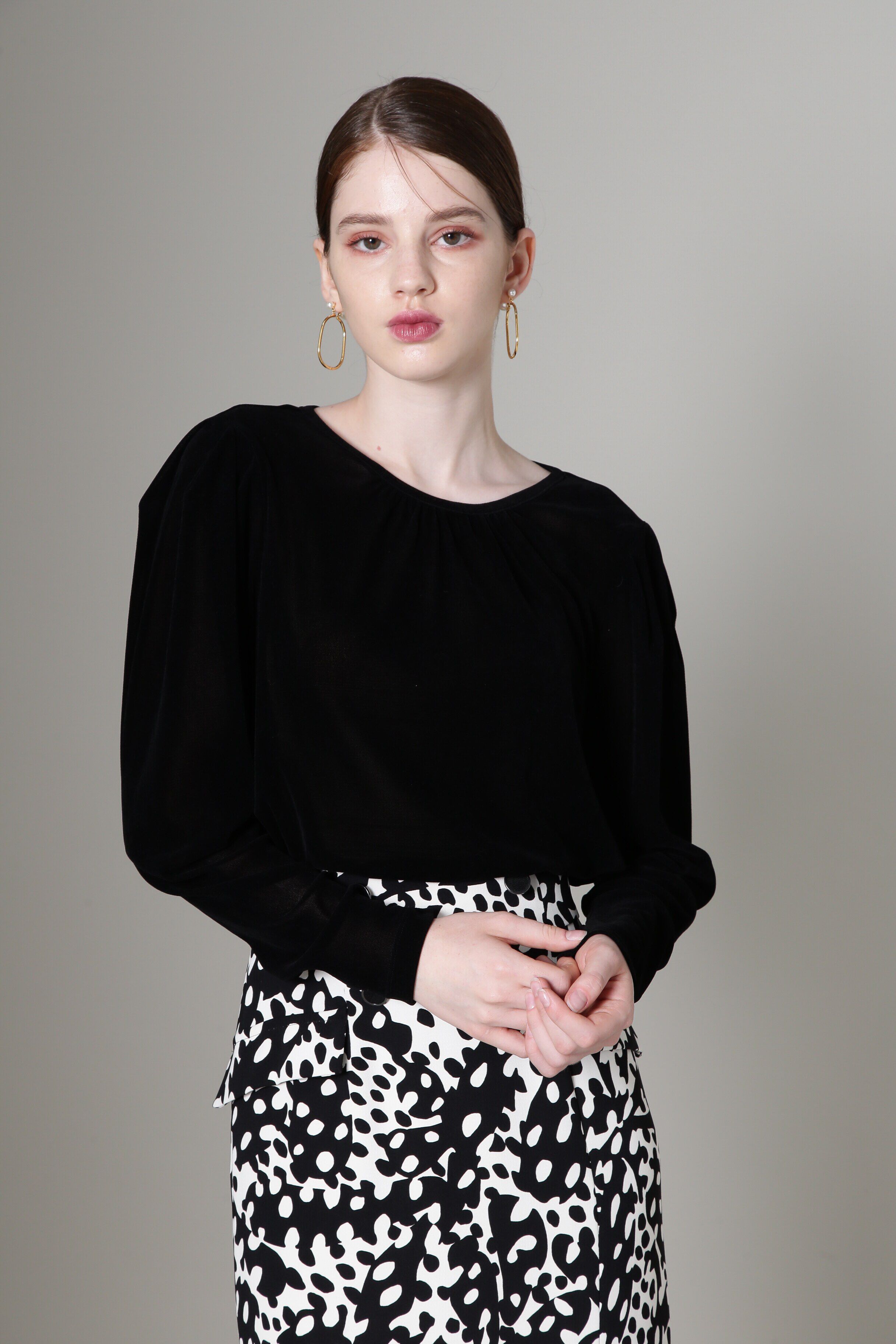  「◆チュールフロッキーパフスリーブプルオーバー」|Tシャツ・カットソー|ブラック