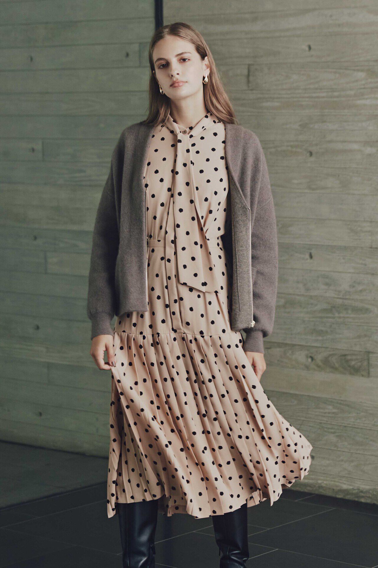  「◆ランダムドットプリーツワンピース」|ワンピース|キャメル5