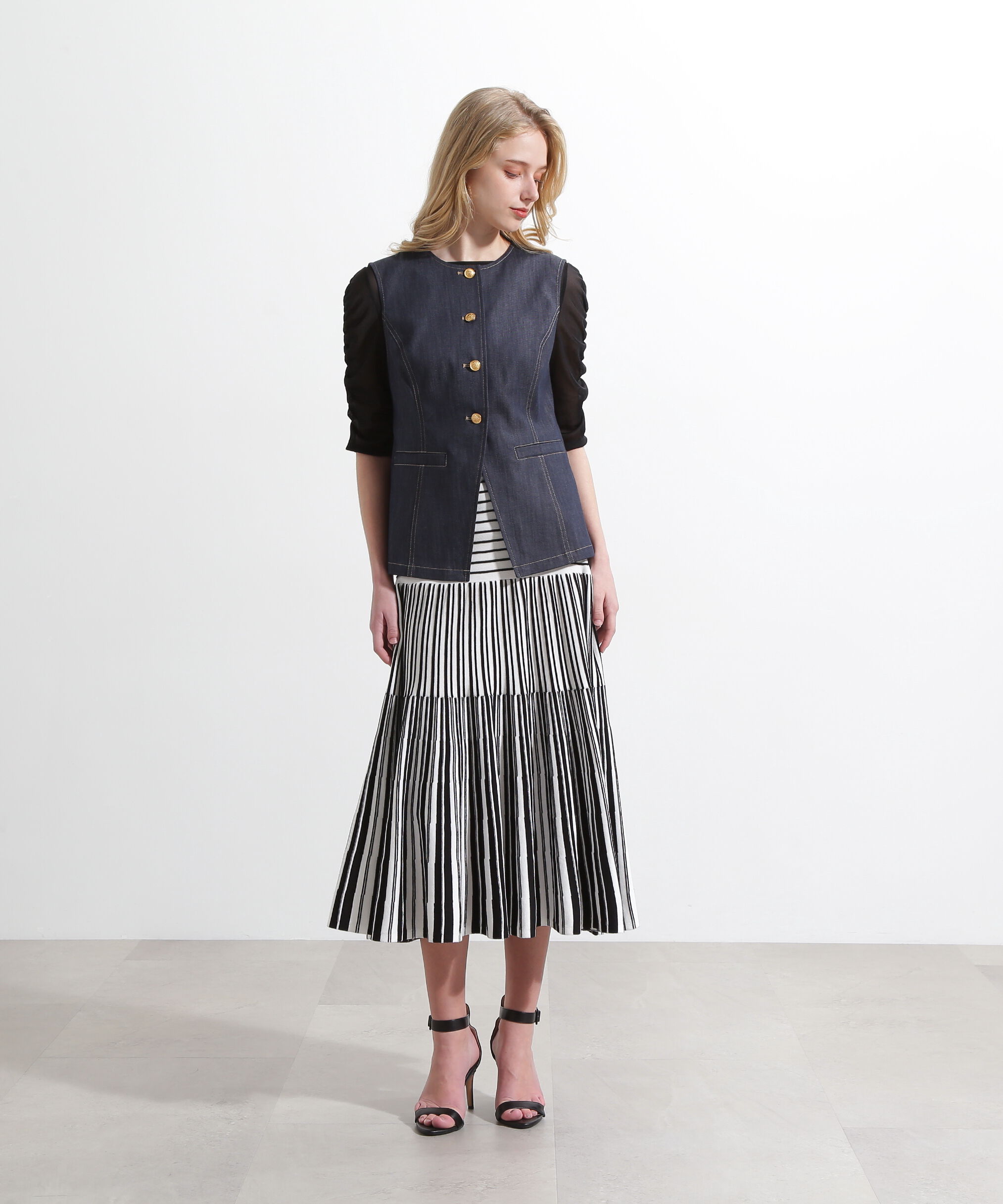  「バイカラーストライプフレアーニットスカート」|スカート|