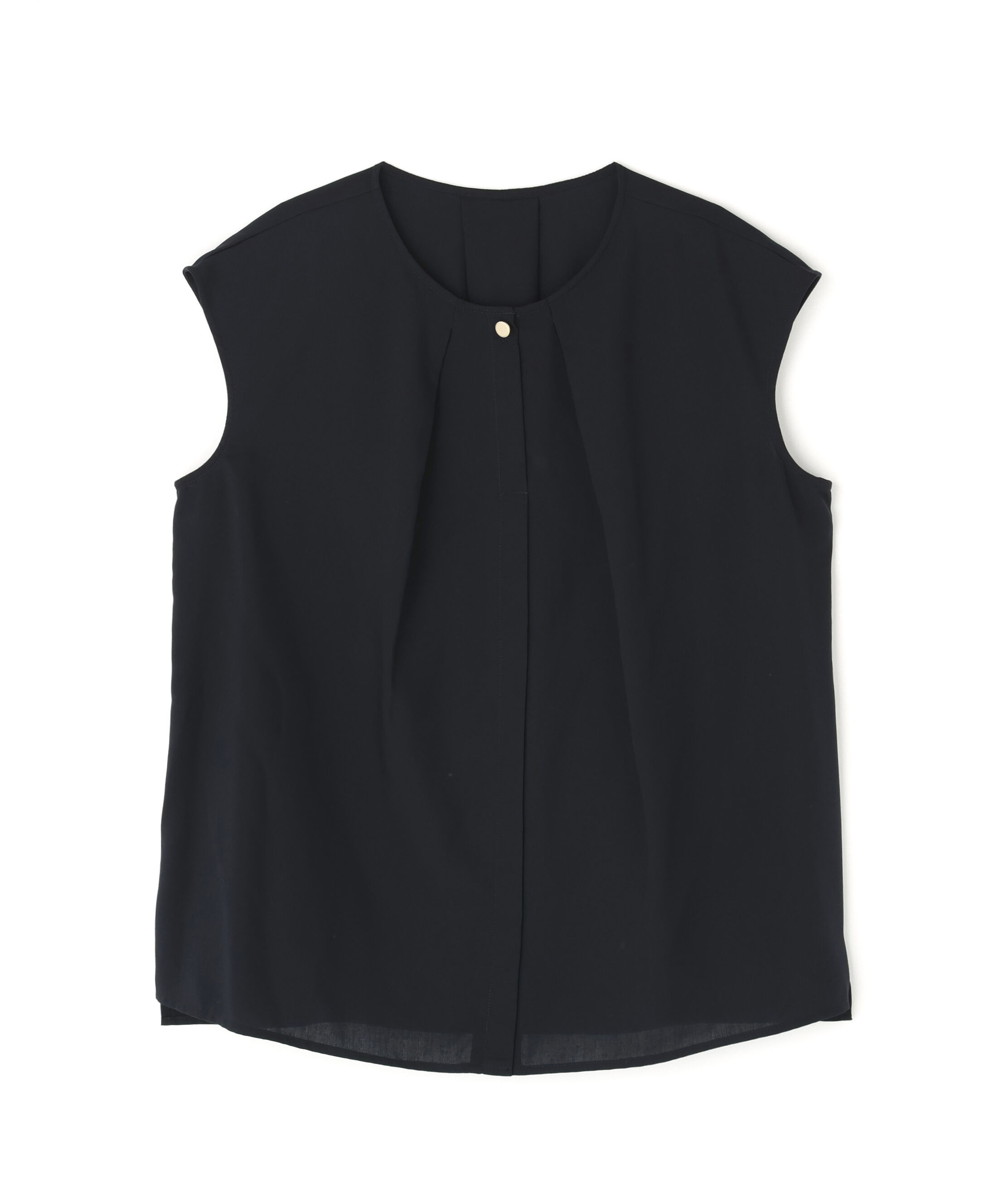  「メタルボタンクルーネックタックブラウス」|シャツ・ブラウス|ネイビー