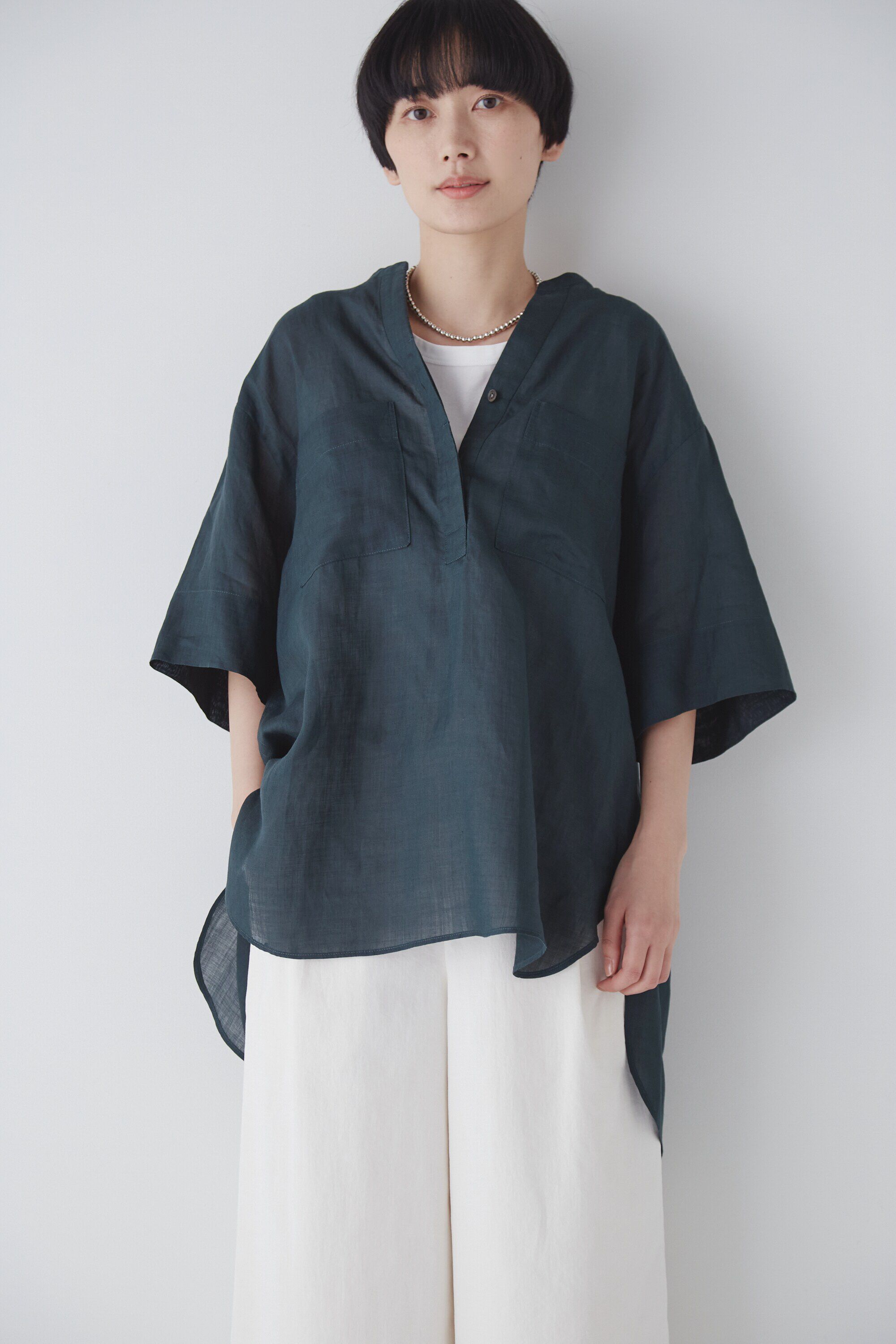  「◆１６０／１ラミー半袖ブラウス」|シャツ・ブラウス|グリーン