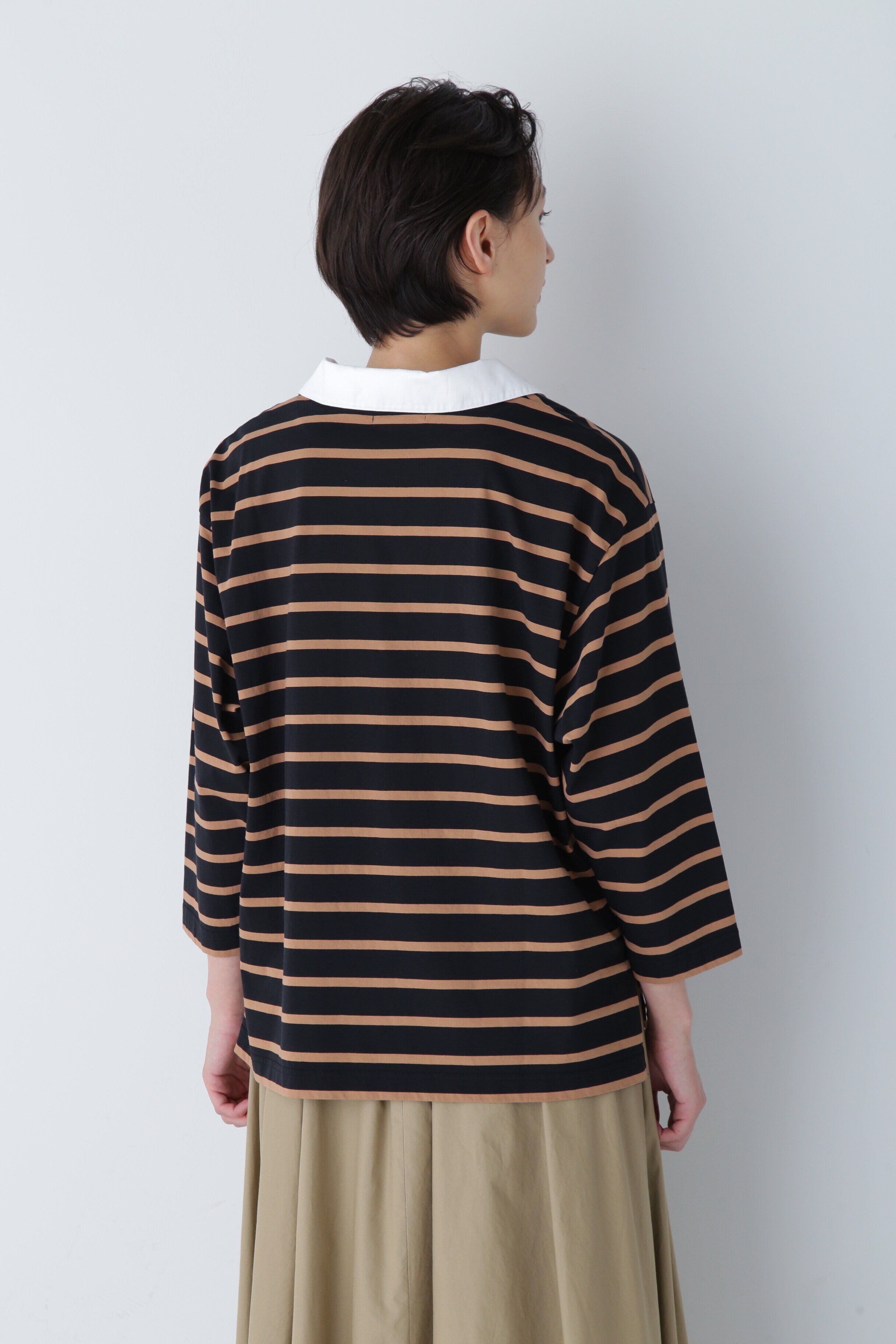  「◆ハイゲージボーダー襟付カットソー」|Tシャツ・カットソー|