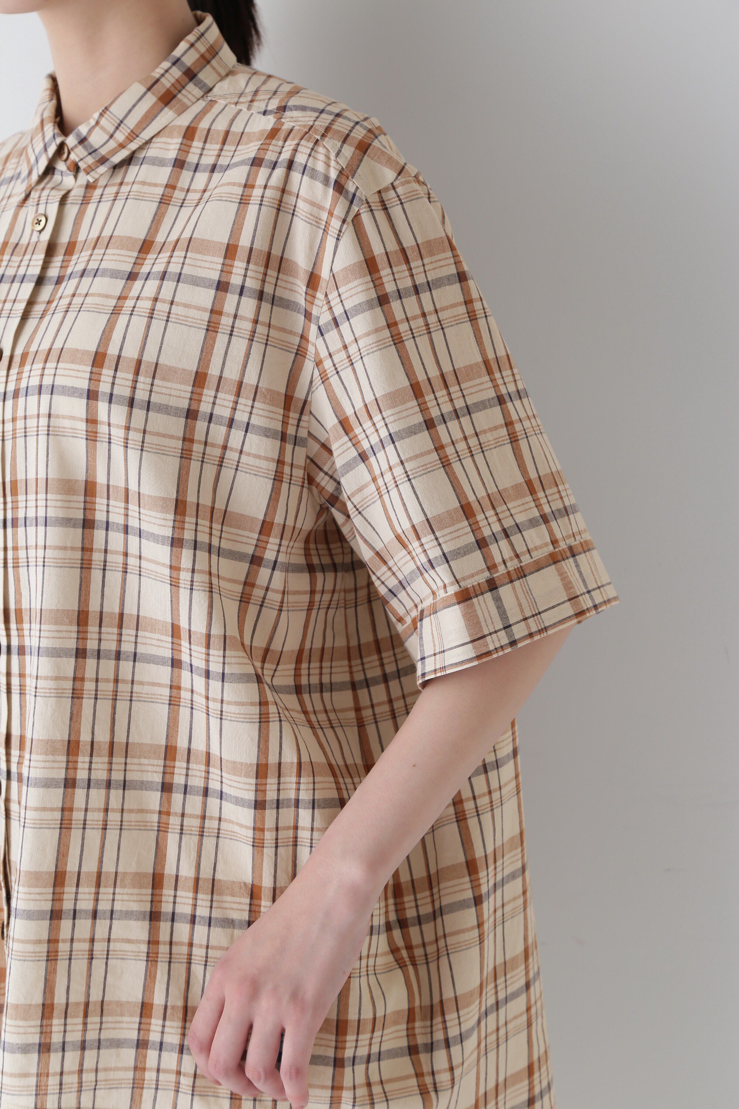  「◆綿麻半袖チェックシャツ」|シャツ・ブラウス|