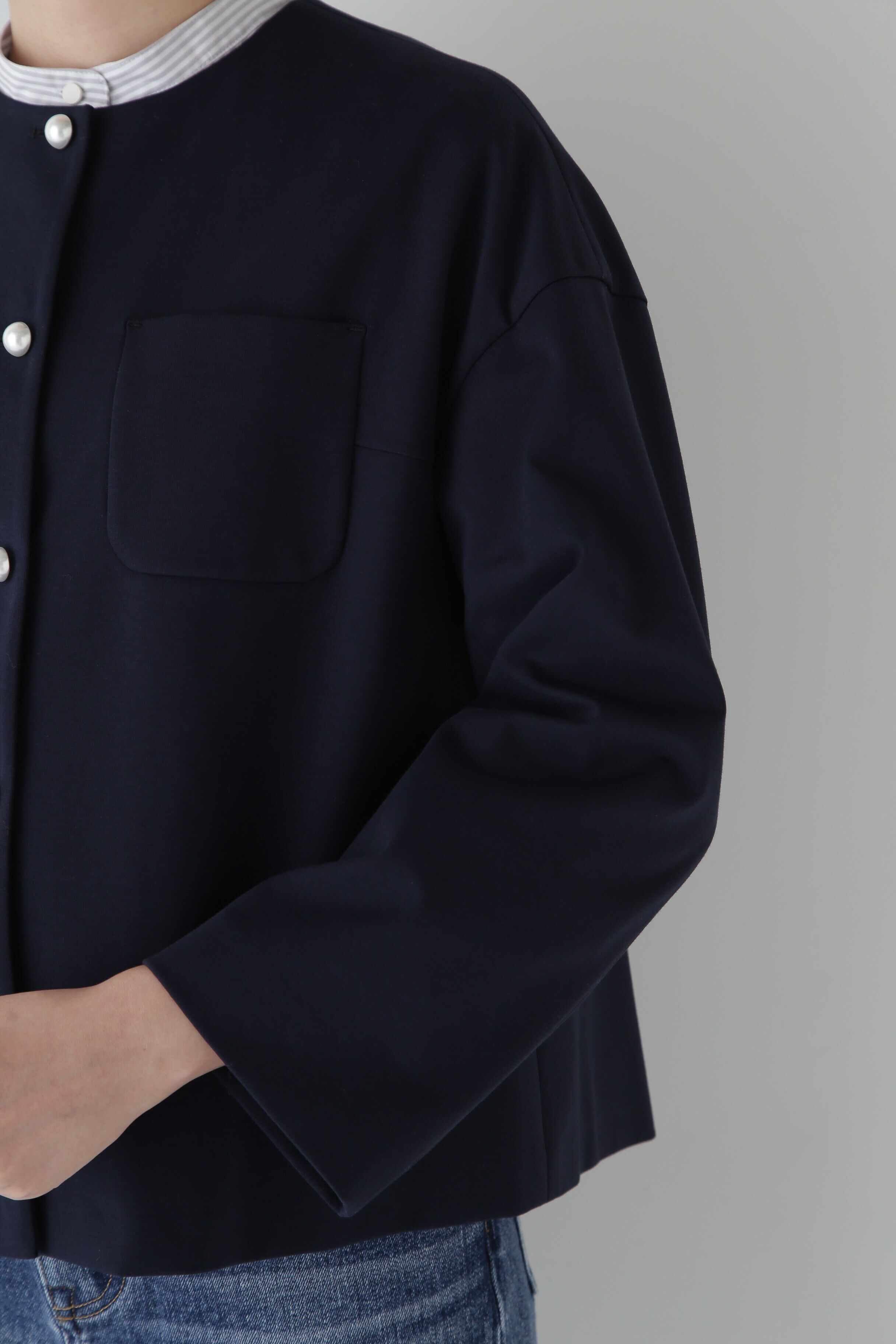  「◆ストレッチポンチノーカラーパールボタンジャケット」|その他|