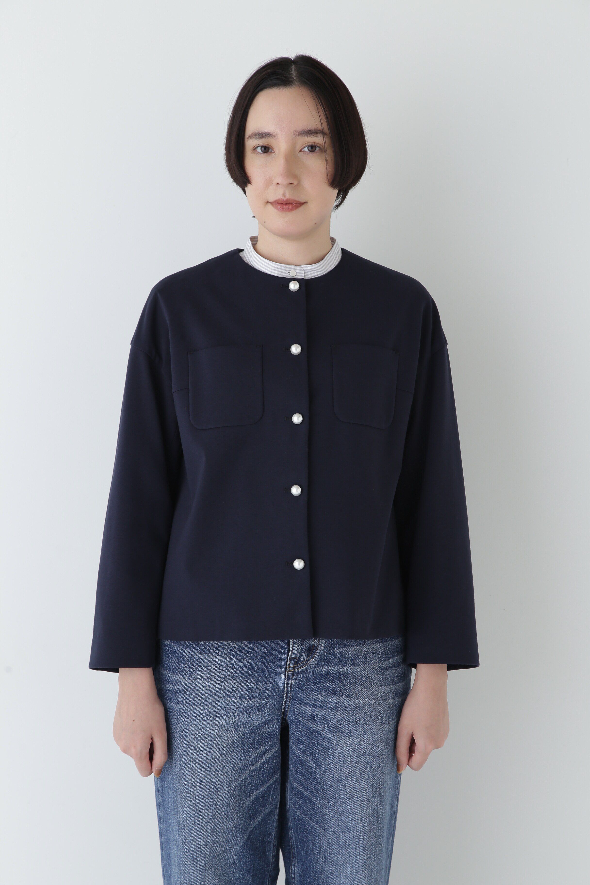  「◆ストレッチポンチノーカラーパールボタンジャケット」|その他|