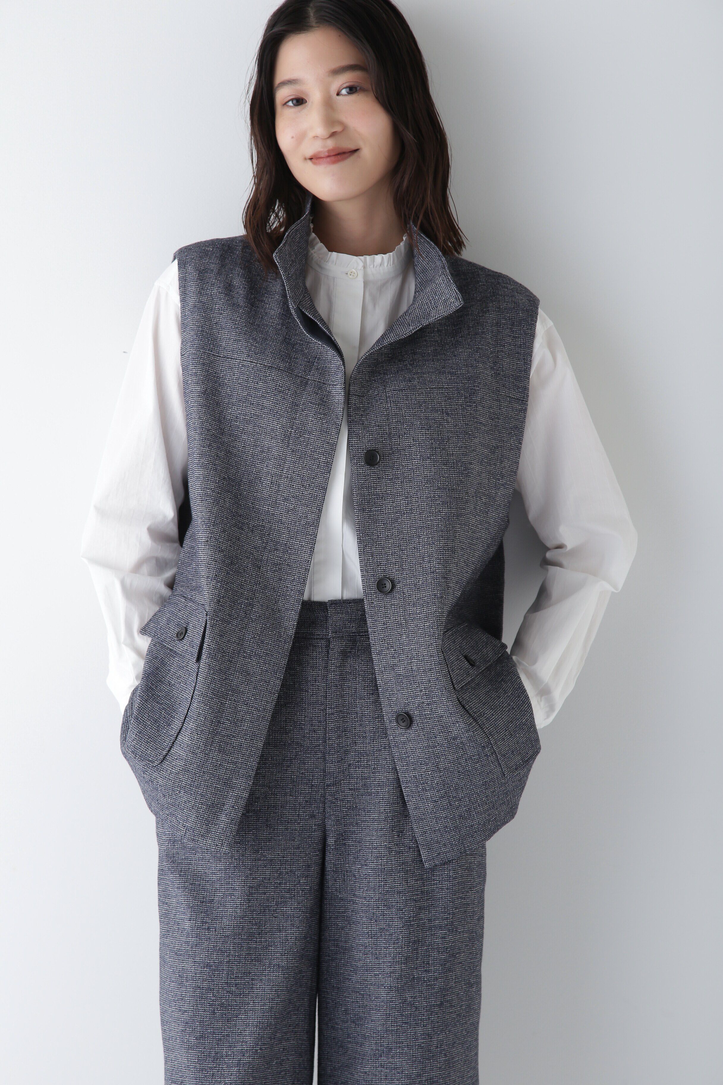  「◆リングミックスツィードアノラックジレ」|シャツ・ブラウス|ネイビー