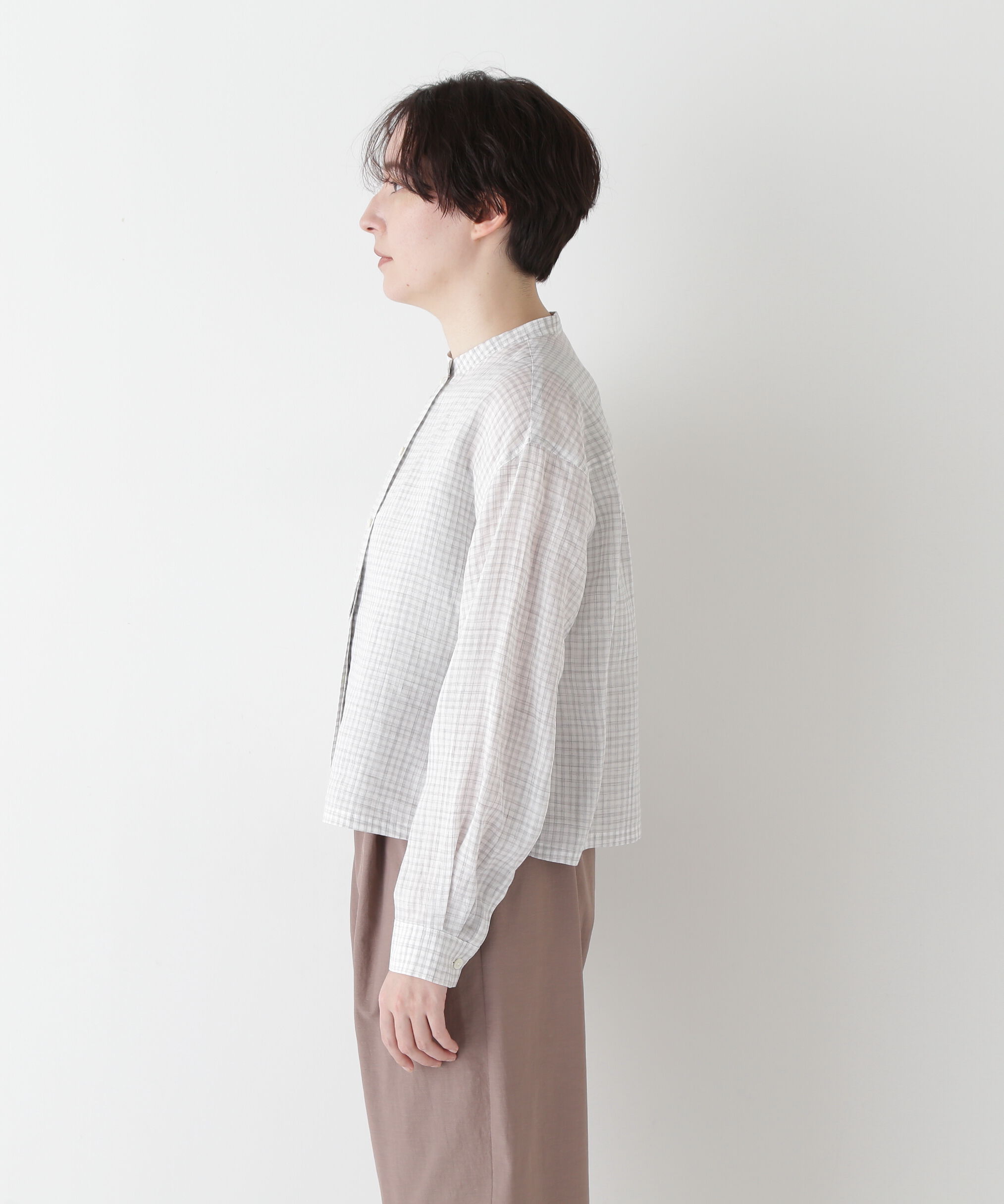  「◆ラミーバンドカラーギンガムシャツブラウス」|シャツ・ブラウス|