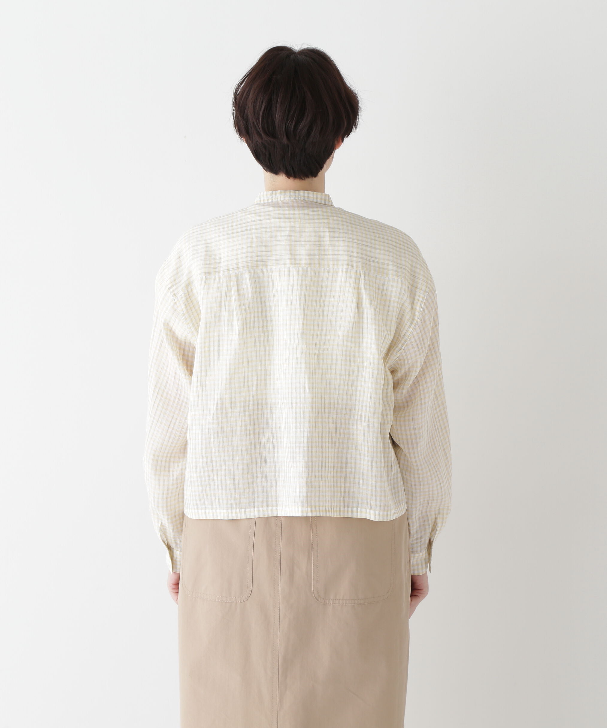  「◆ラミーバンドカラーギンガムシャツブラウス」|シャツ・ブラウス|