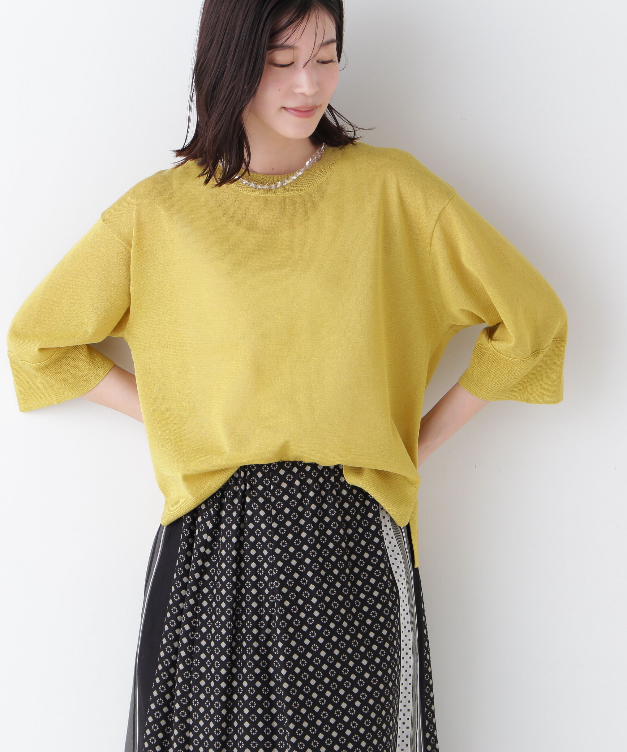  「◆シアーハイゲージクルーネックプルオーバー」|ニット・セーター|イエロー